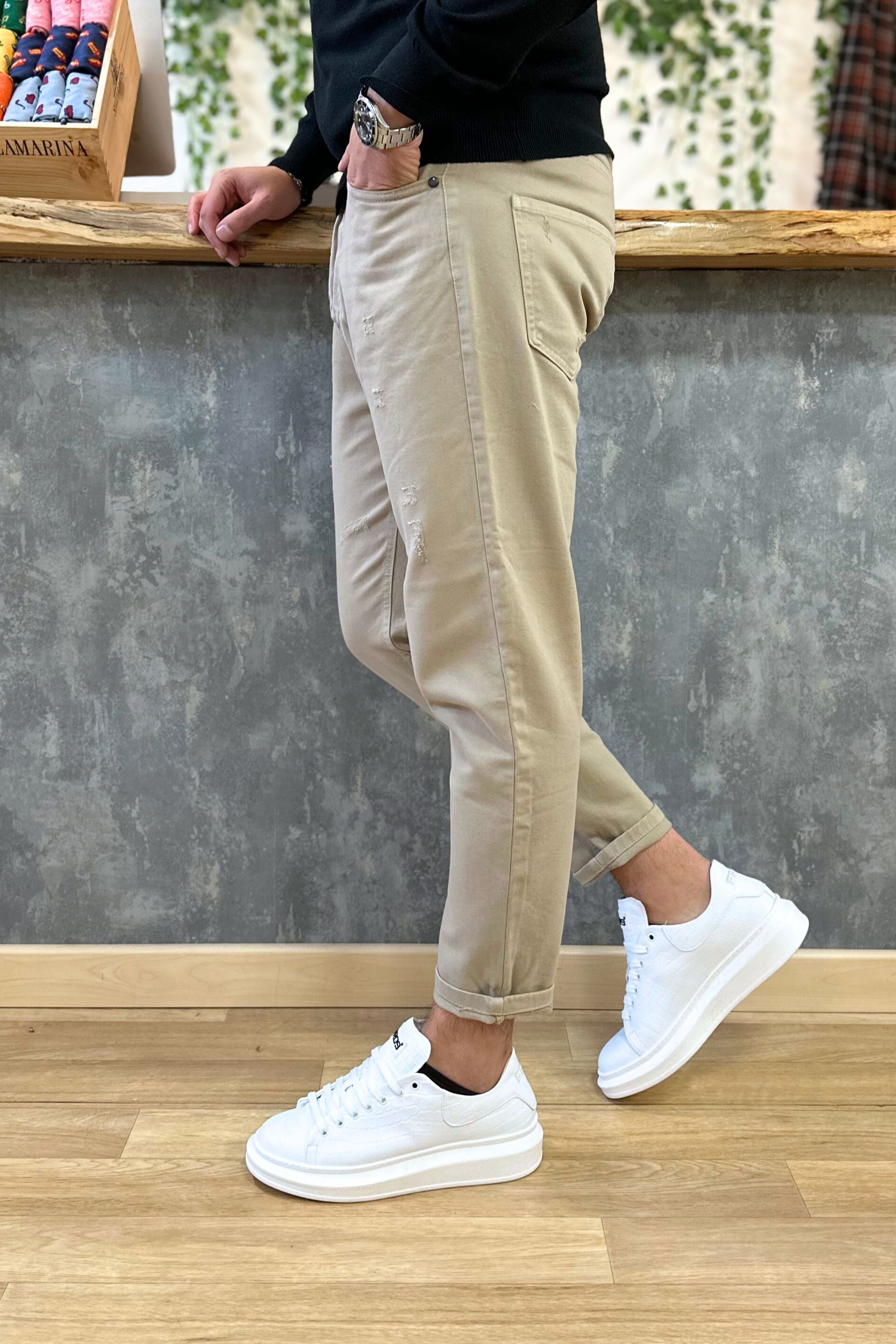 Jeans Beige A Strappi