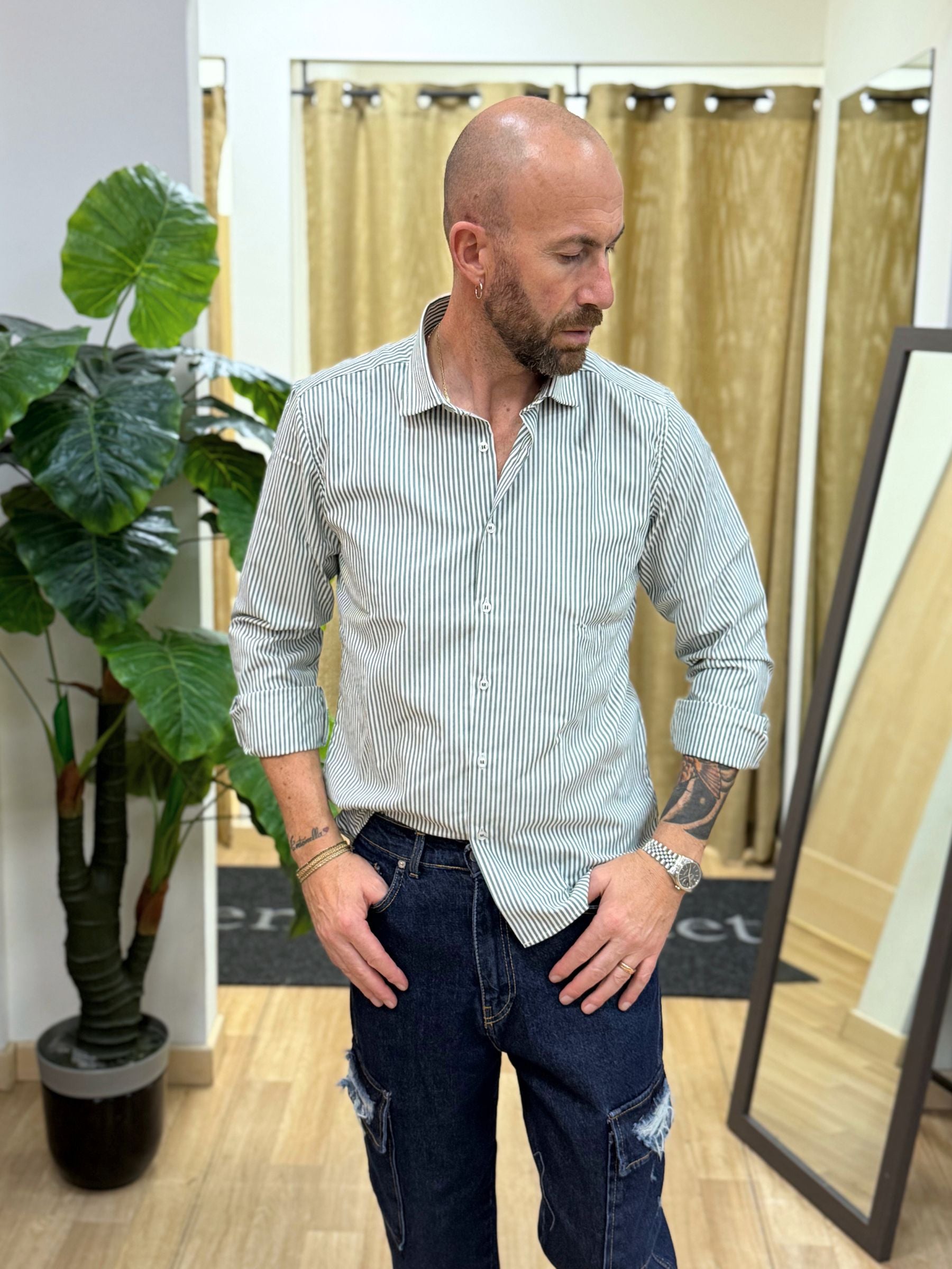 Camicia Slim Rigata Akirò Verdone