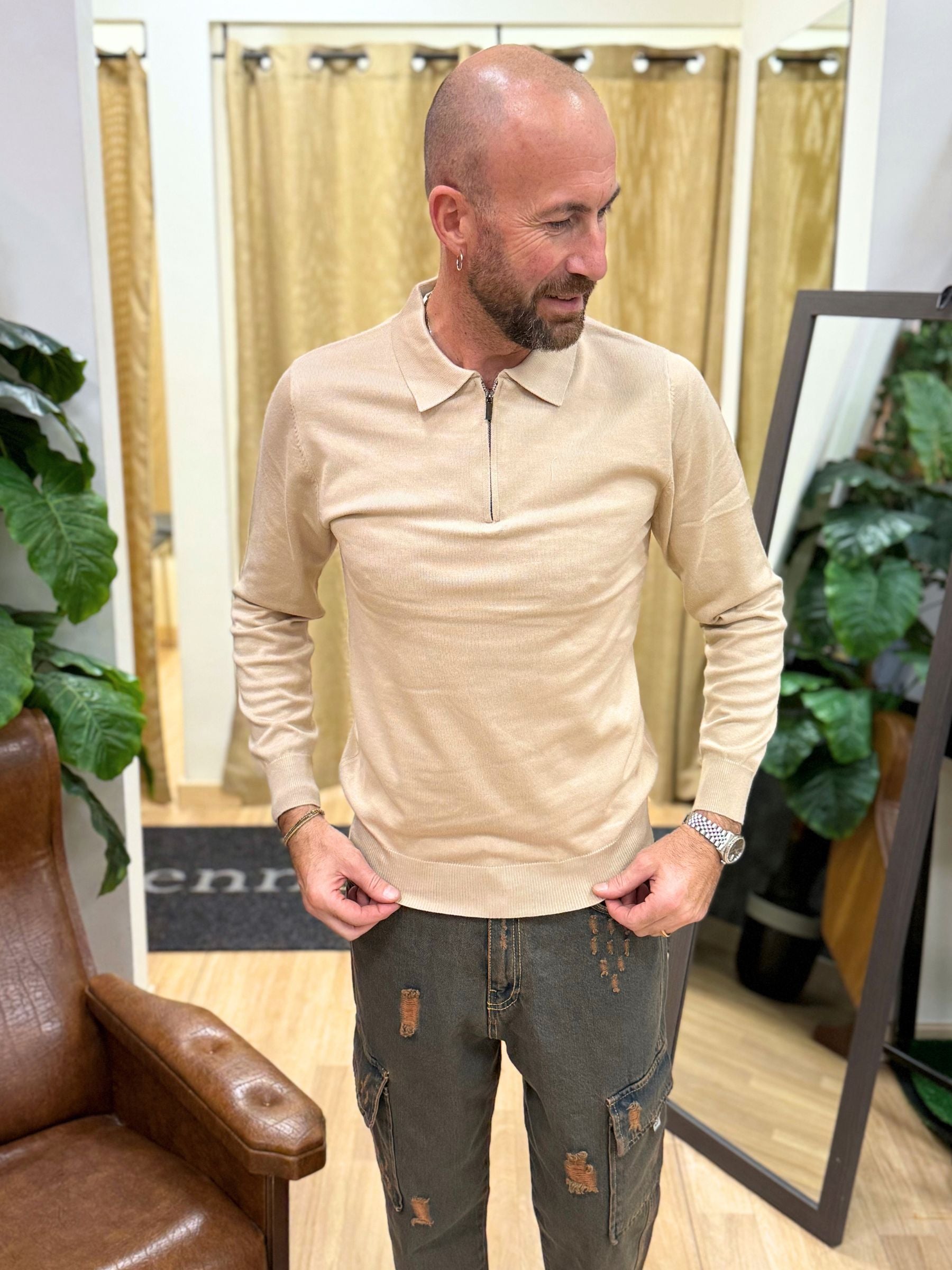 Polo Con Zip Beige