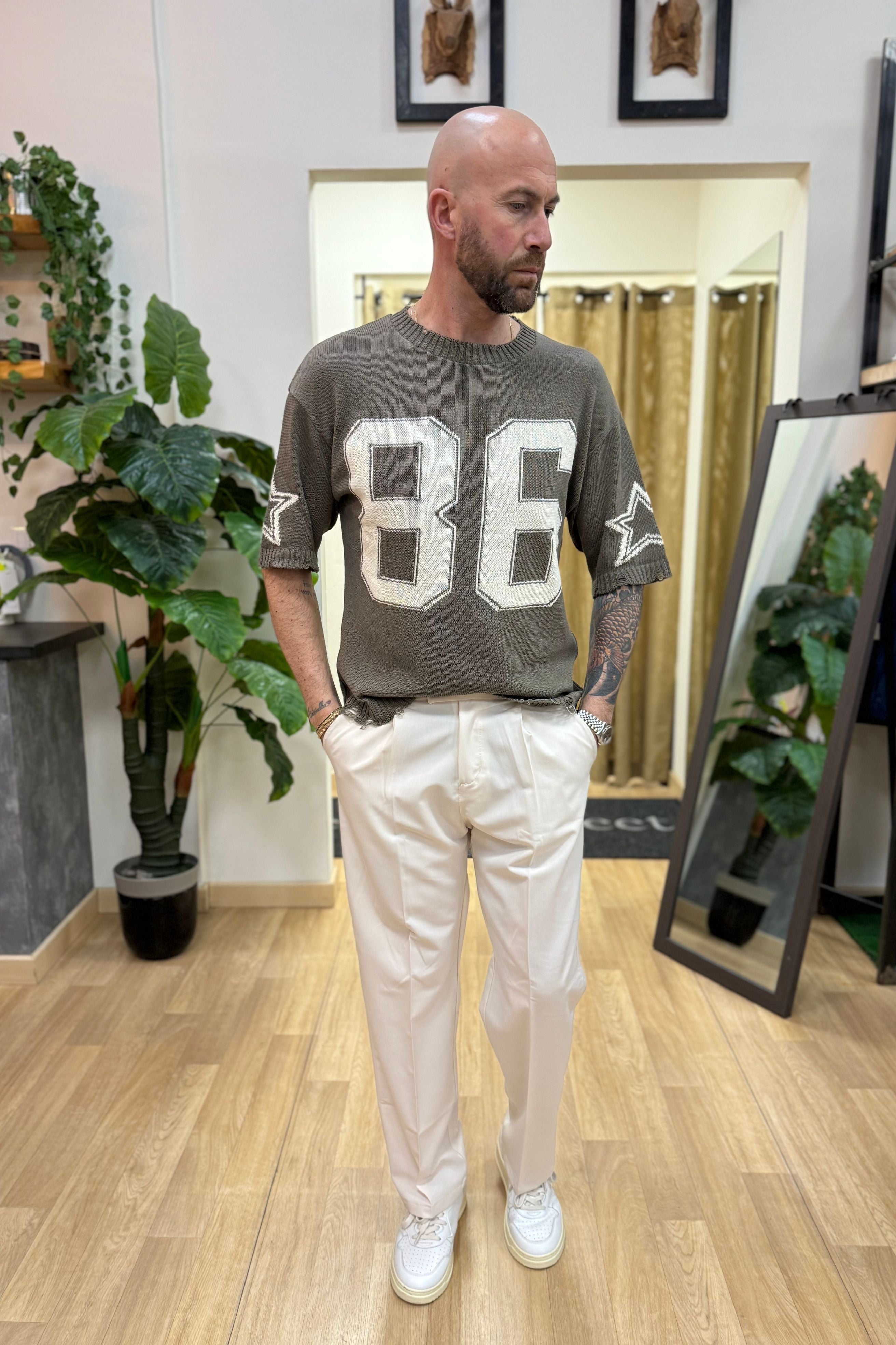 T-Shirt In Filo Star86 Fango