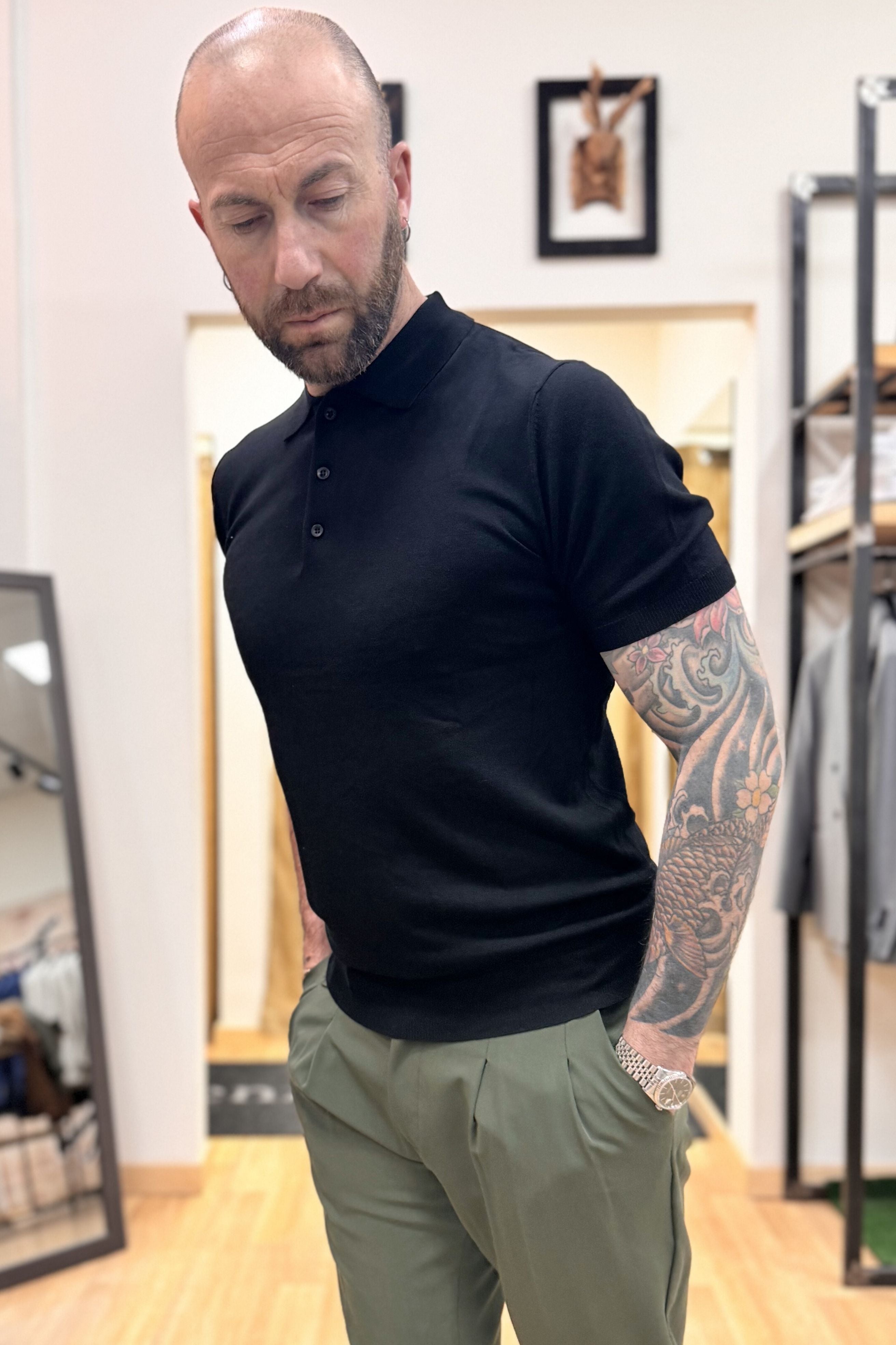 Polo In Filo Milano Nero