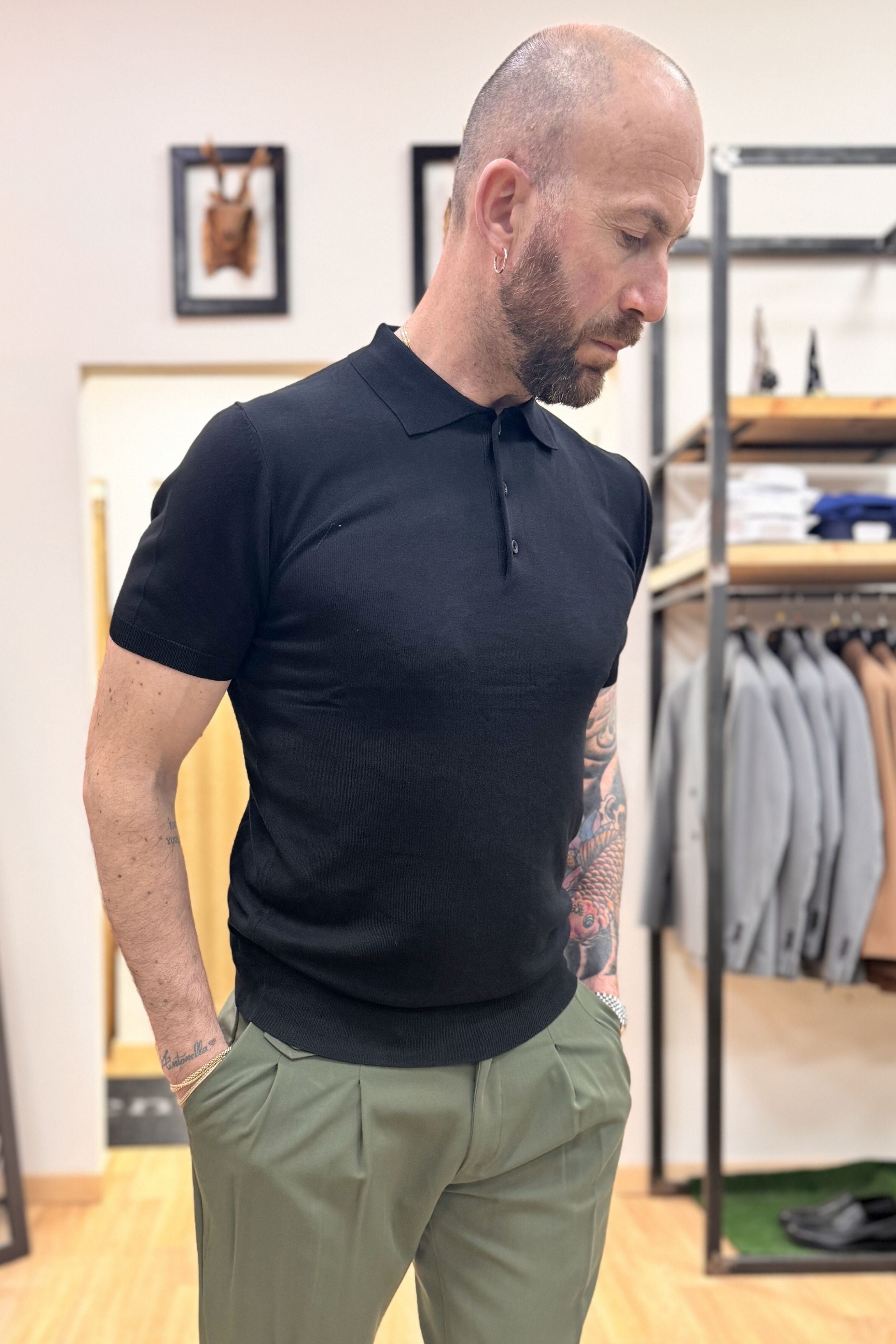 Polo In Filo Milano Nero