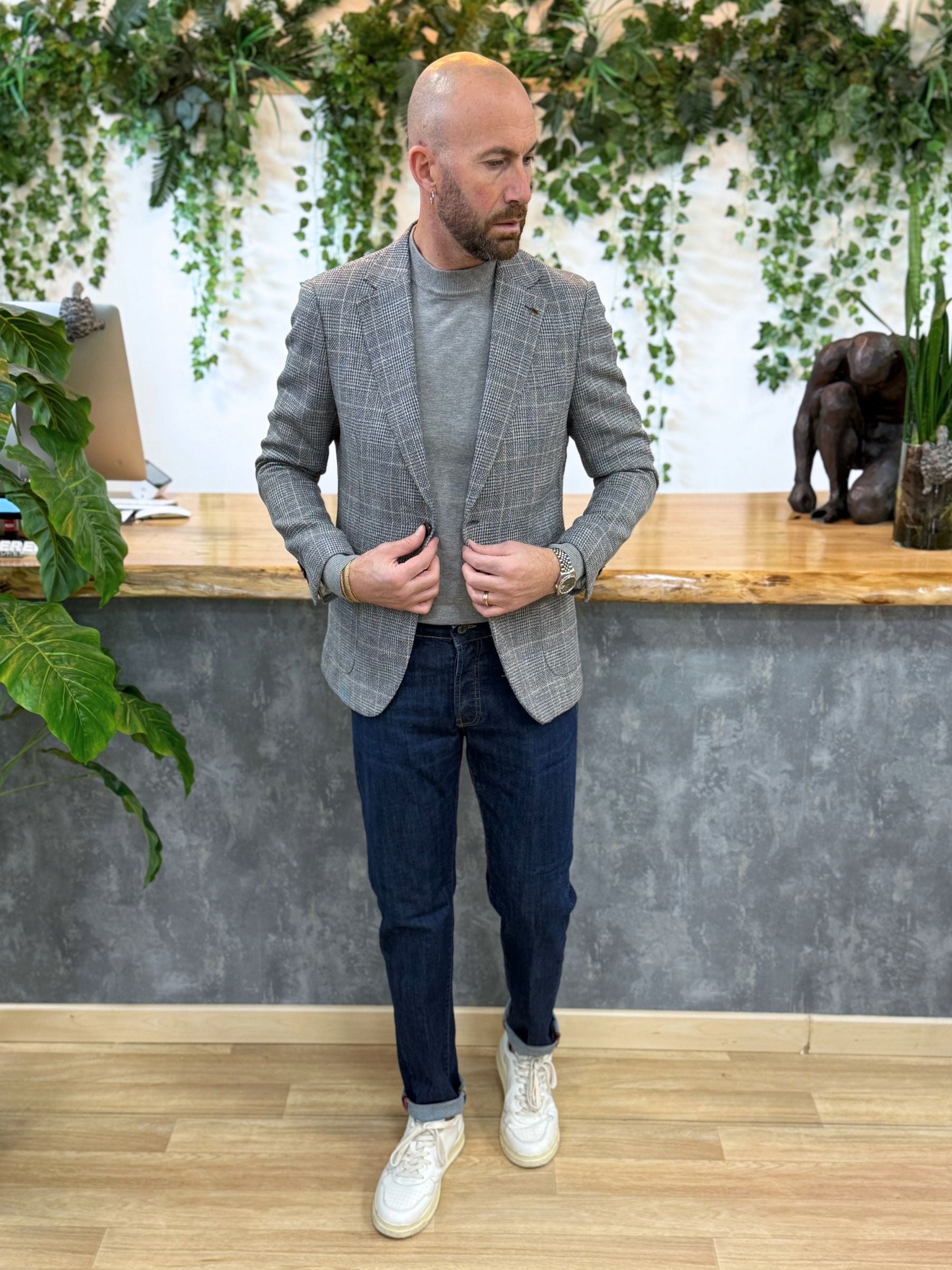 Giacca MonoPetto Quadro Grigio