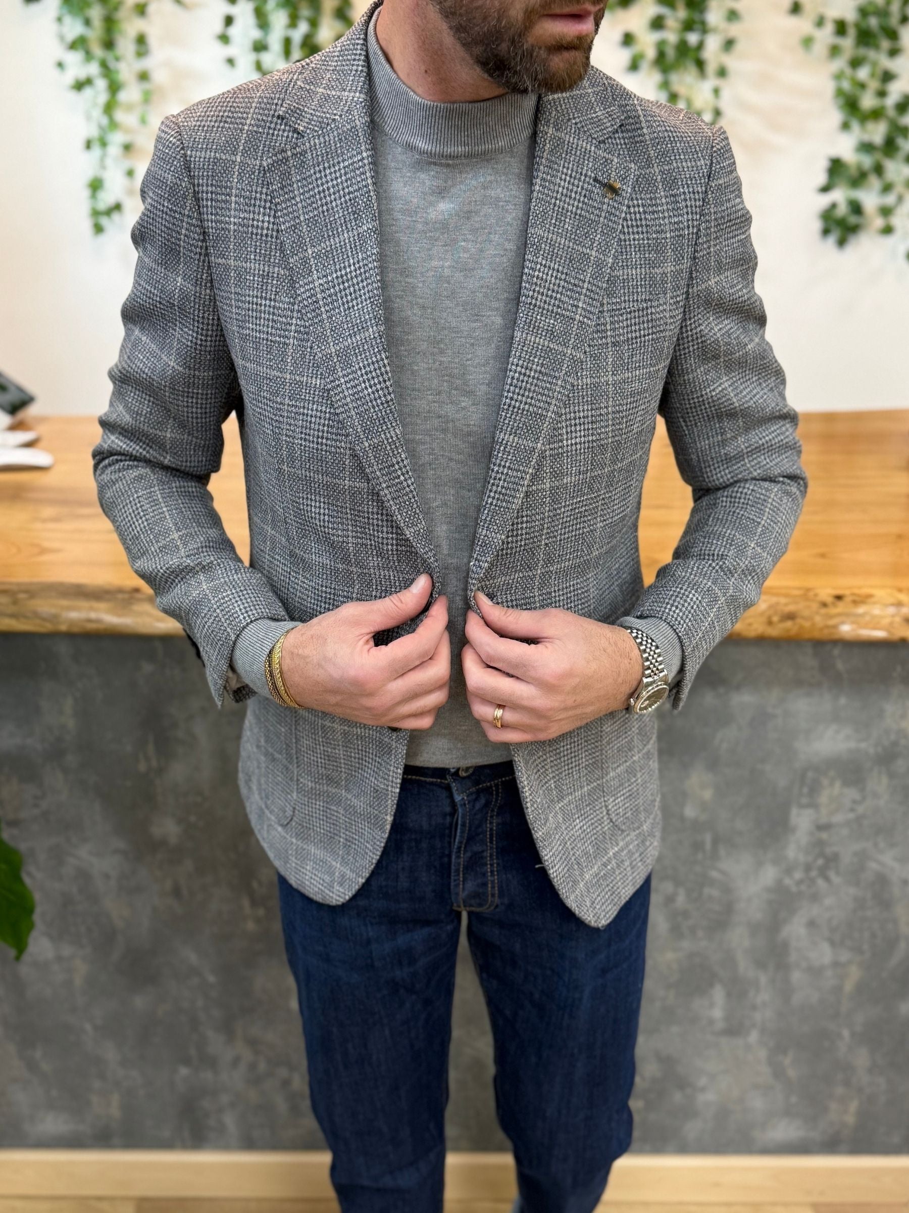 Giacca MonoPetto Quadro Grigio