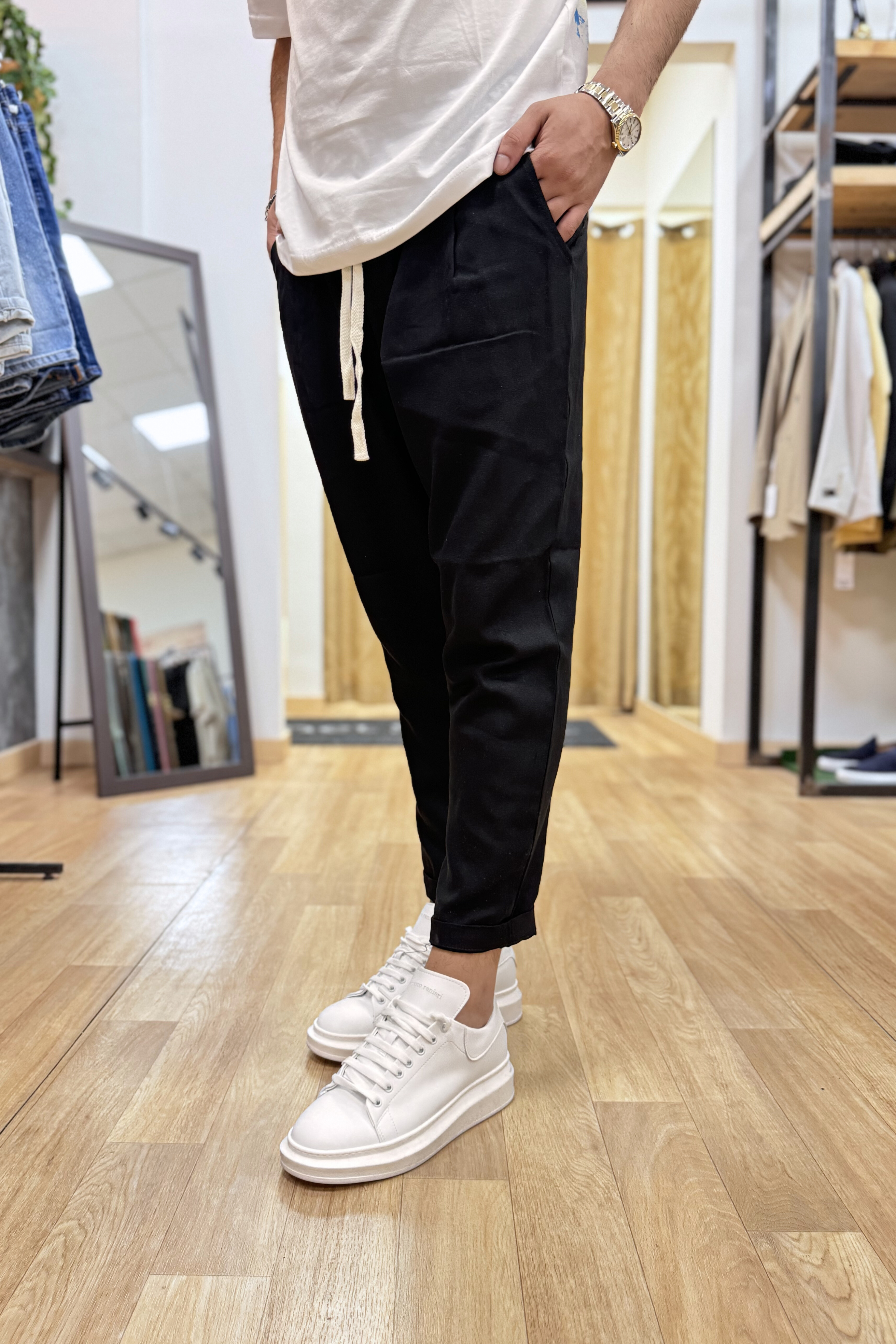 Pantalaccio Rio In Lino Nero