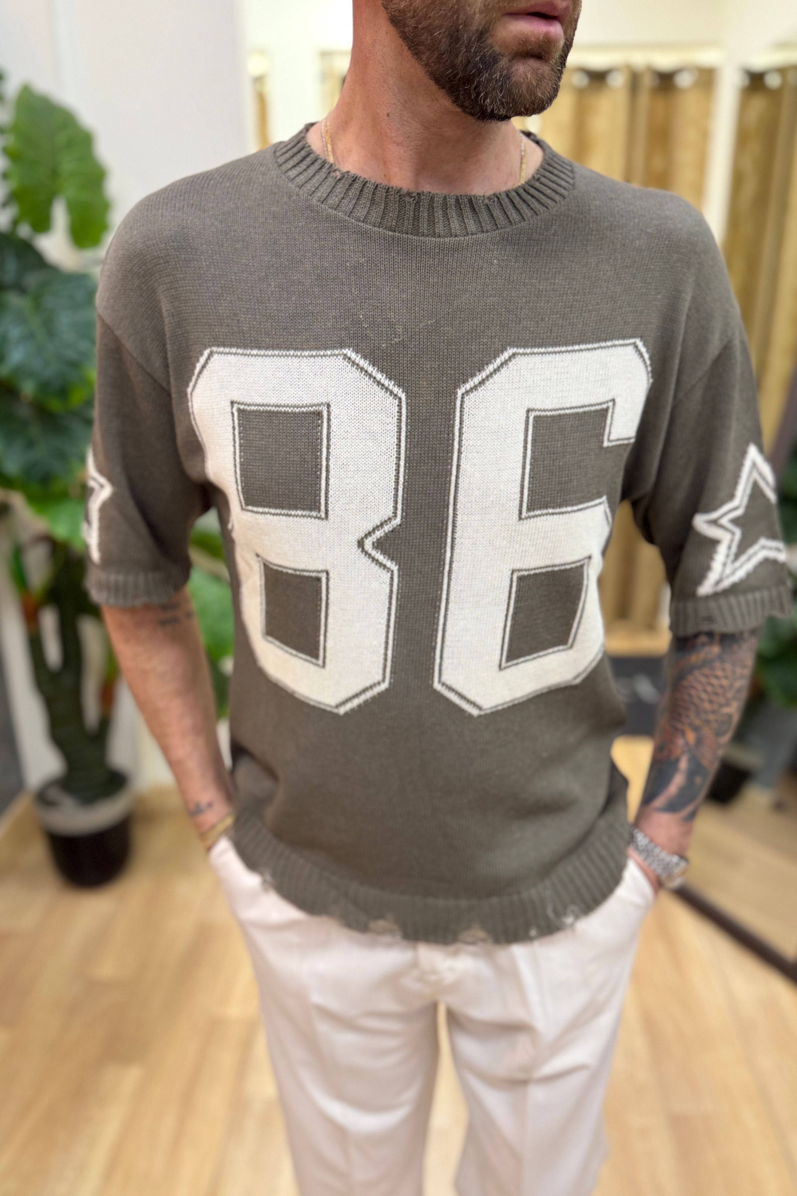 T-Shirt In Filo Star86 Fango