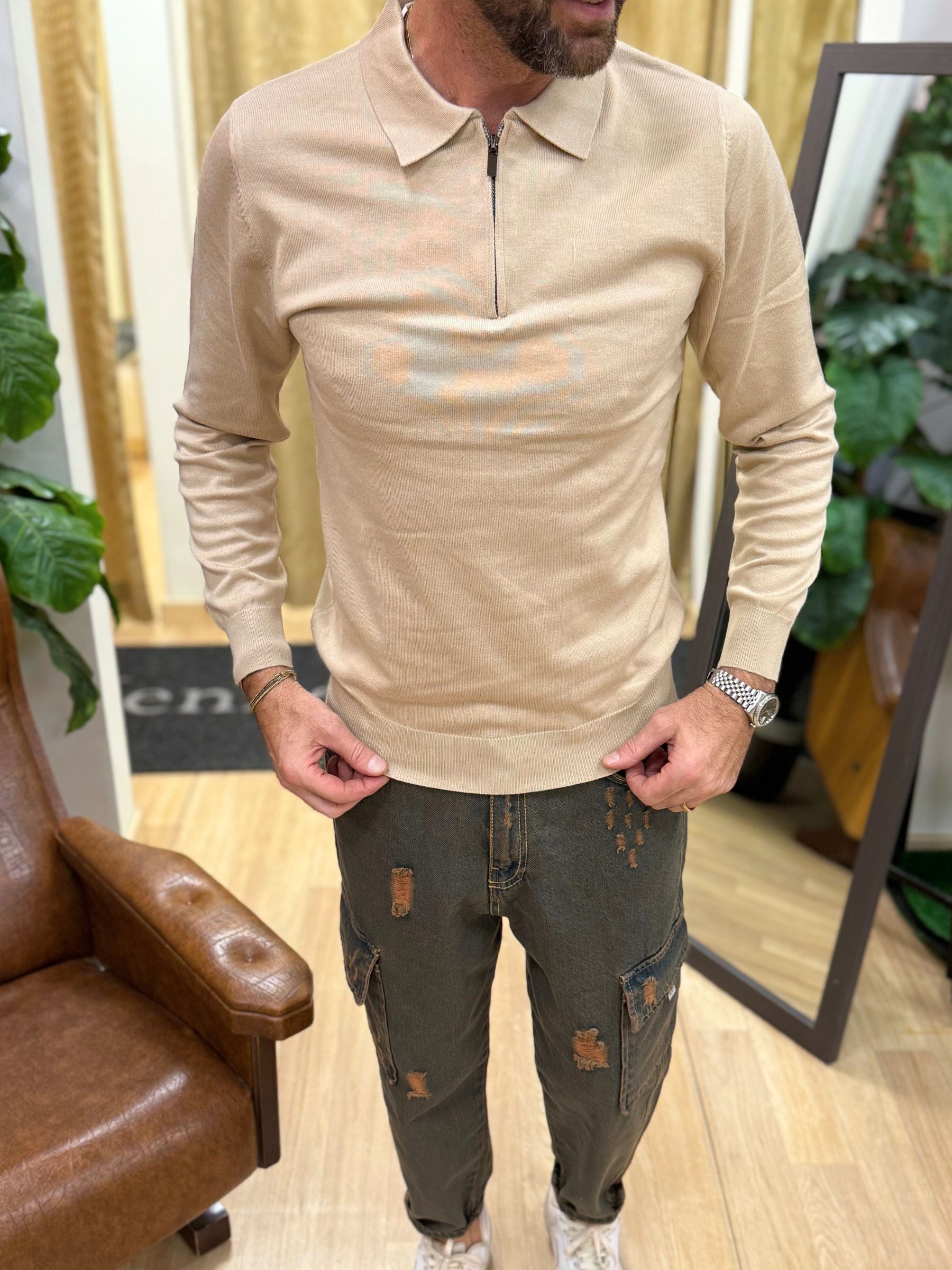 Polo Con Zip Beige