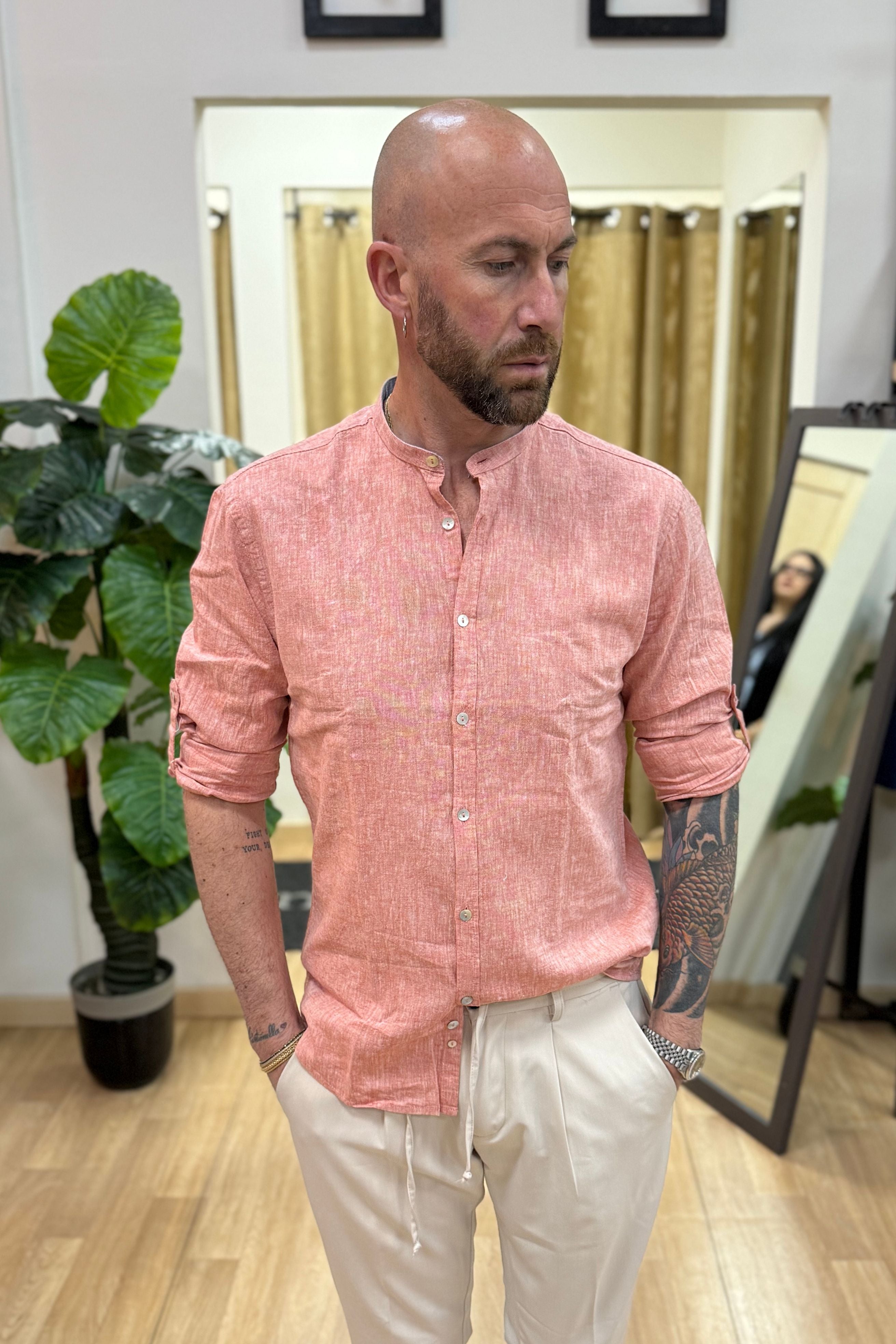 Camicia In Lino Koreana BLKS Corallo
