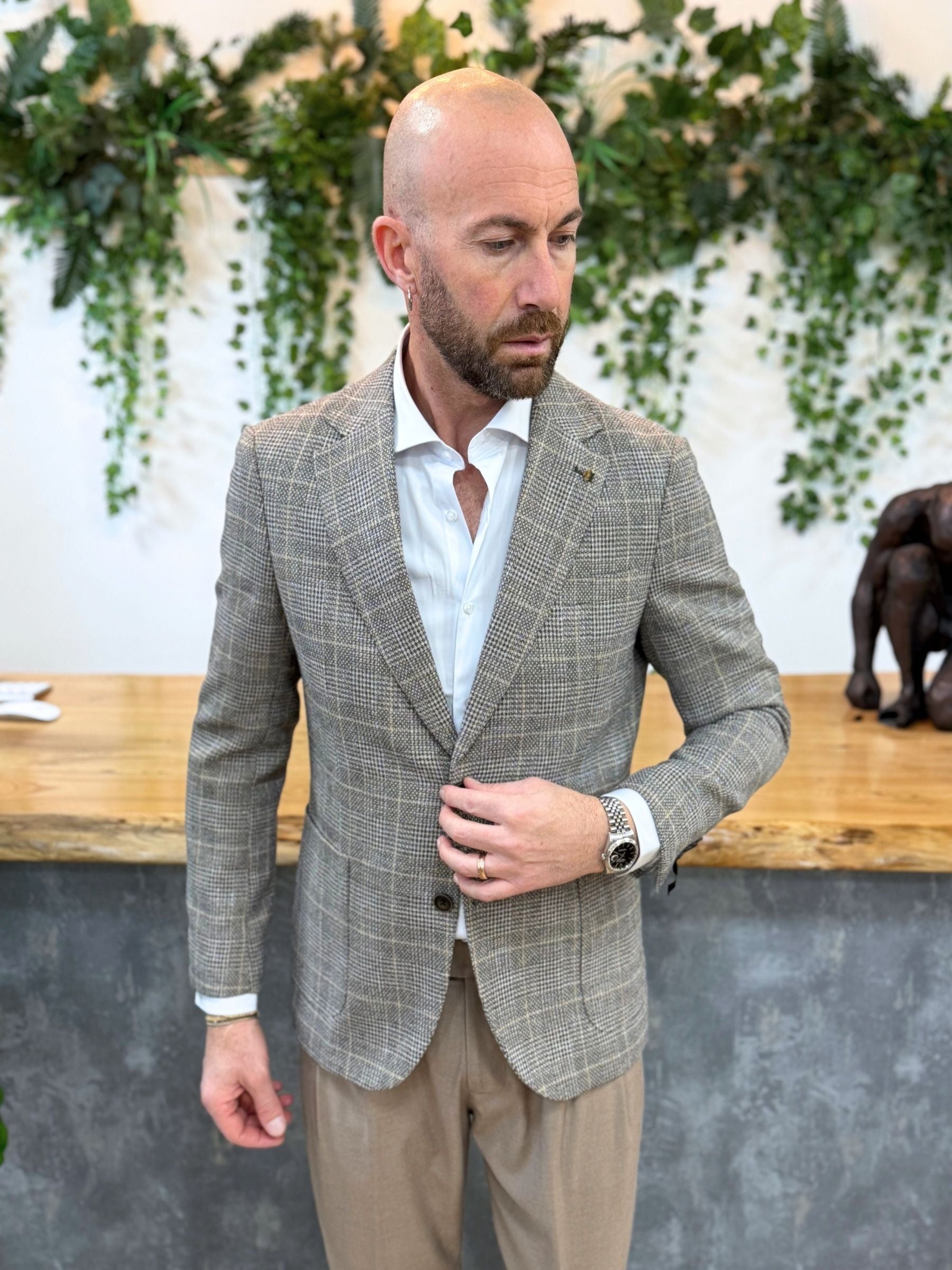 Giacca MonoPetto Quadro Beige