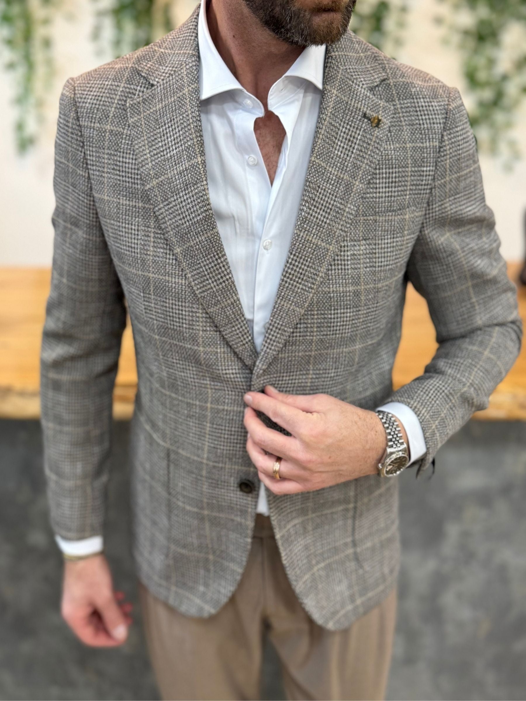 Giacca MonoPetto Quadro Beige