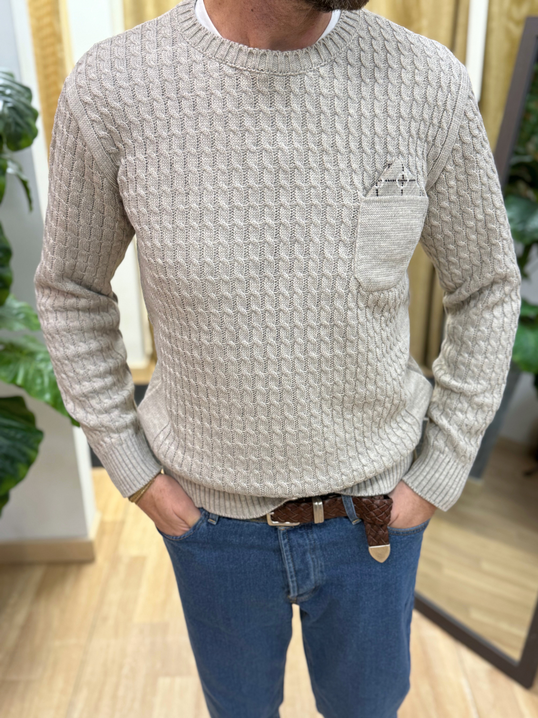 Maglioncino Con Treccia E Taschino Beige