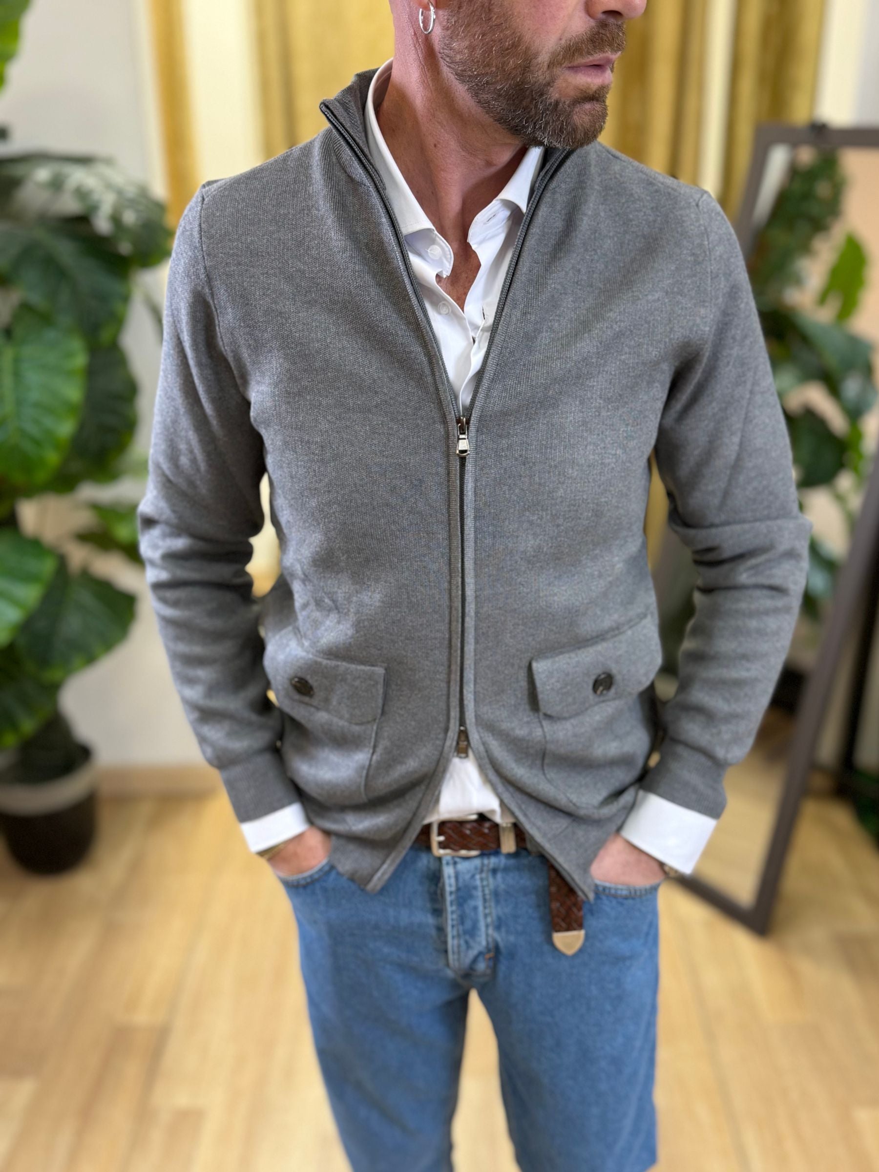 Cardigan Con Zip LP Grigio