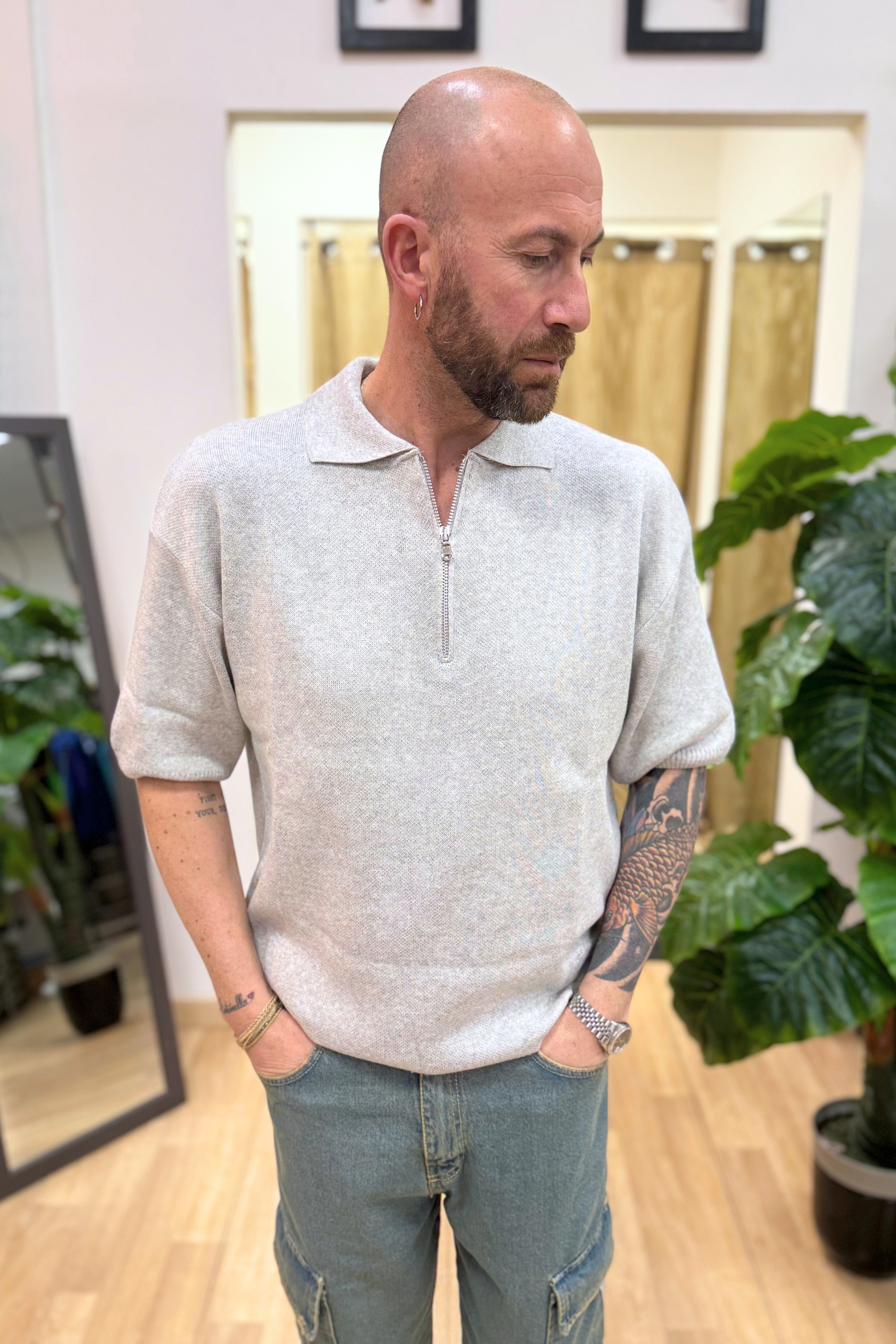 Polo Con Zip Acy Grigio