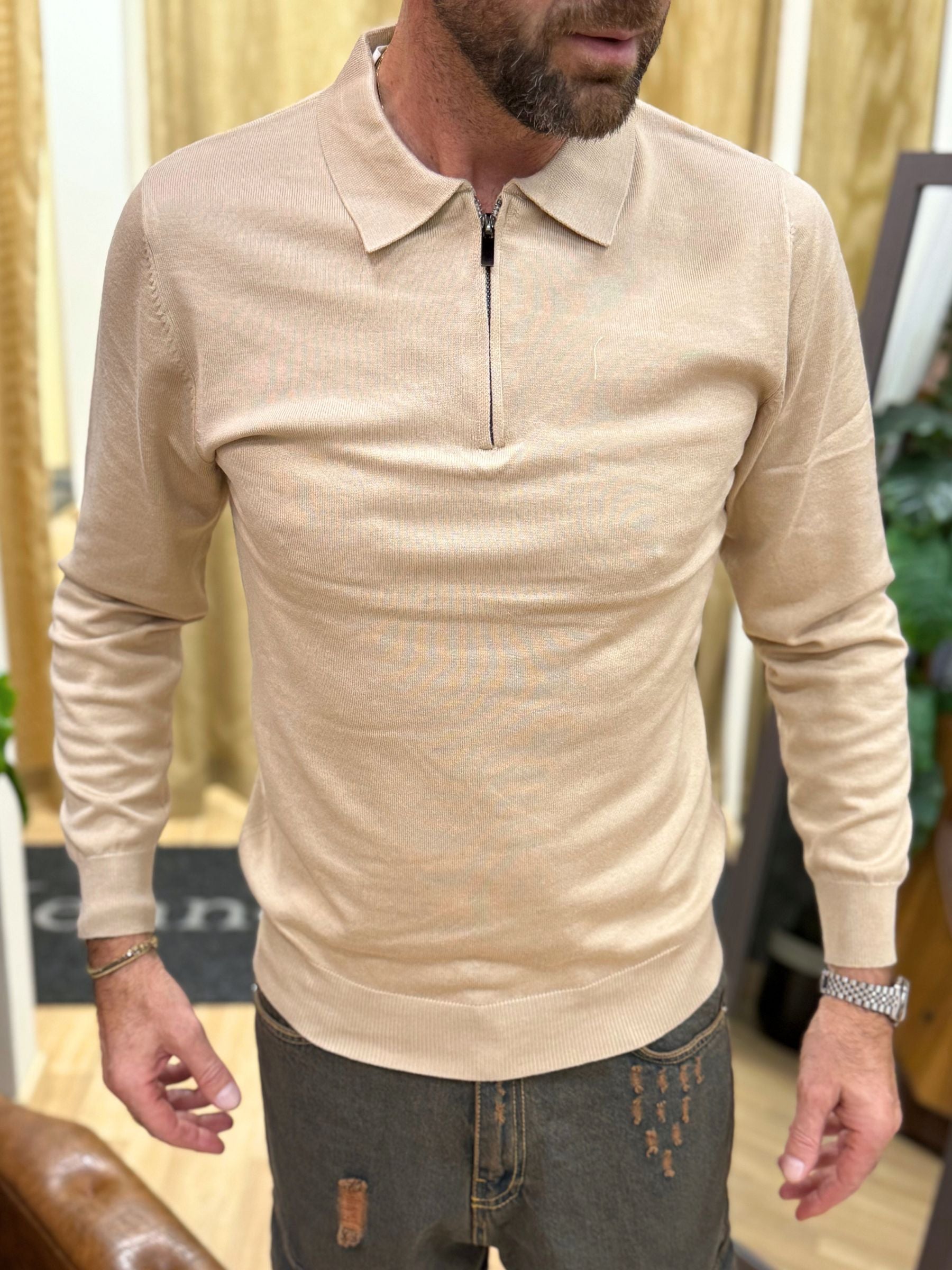Polo Con Zip Beige