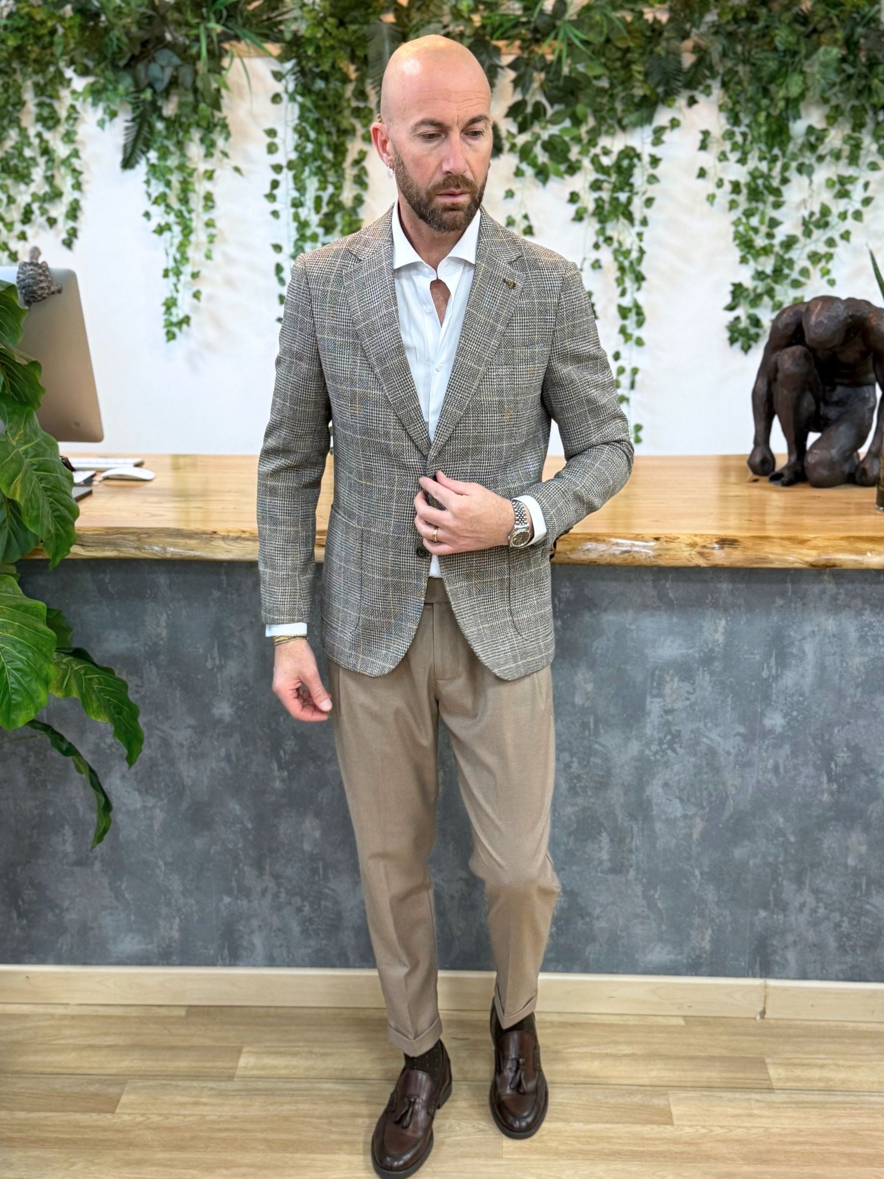 Giacca MonoPetto Quadro Beige