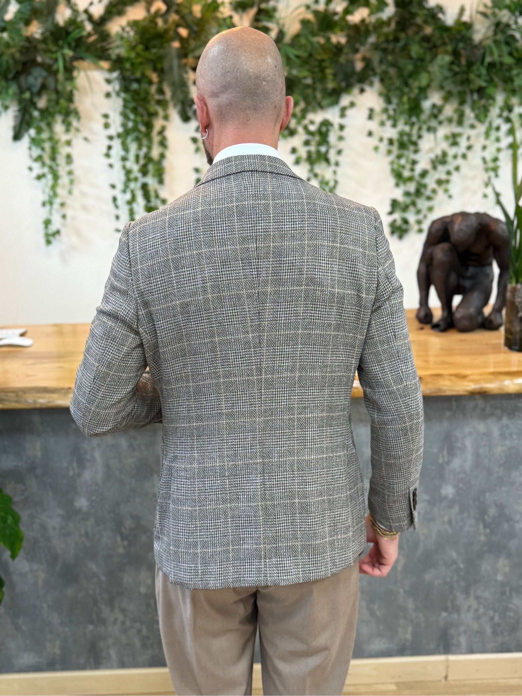 Giacca MonoPetto Quadro Beige