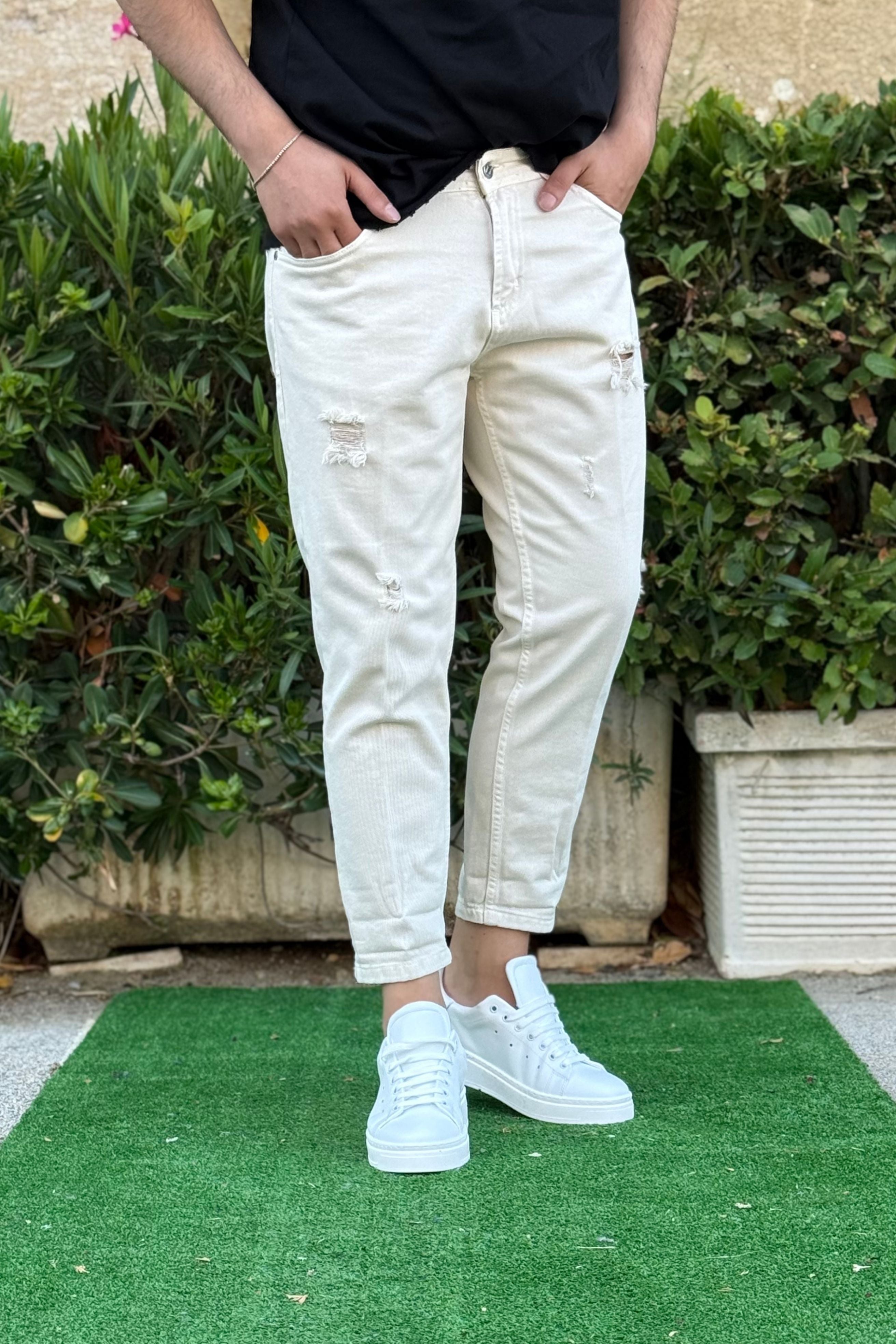 Jeans Strappato Burro