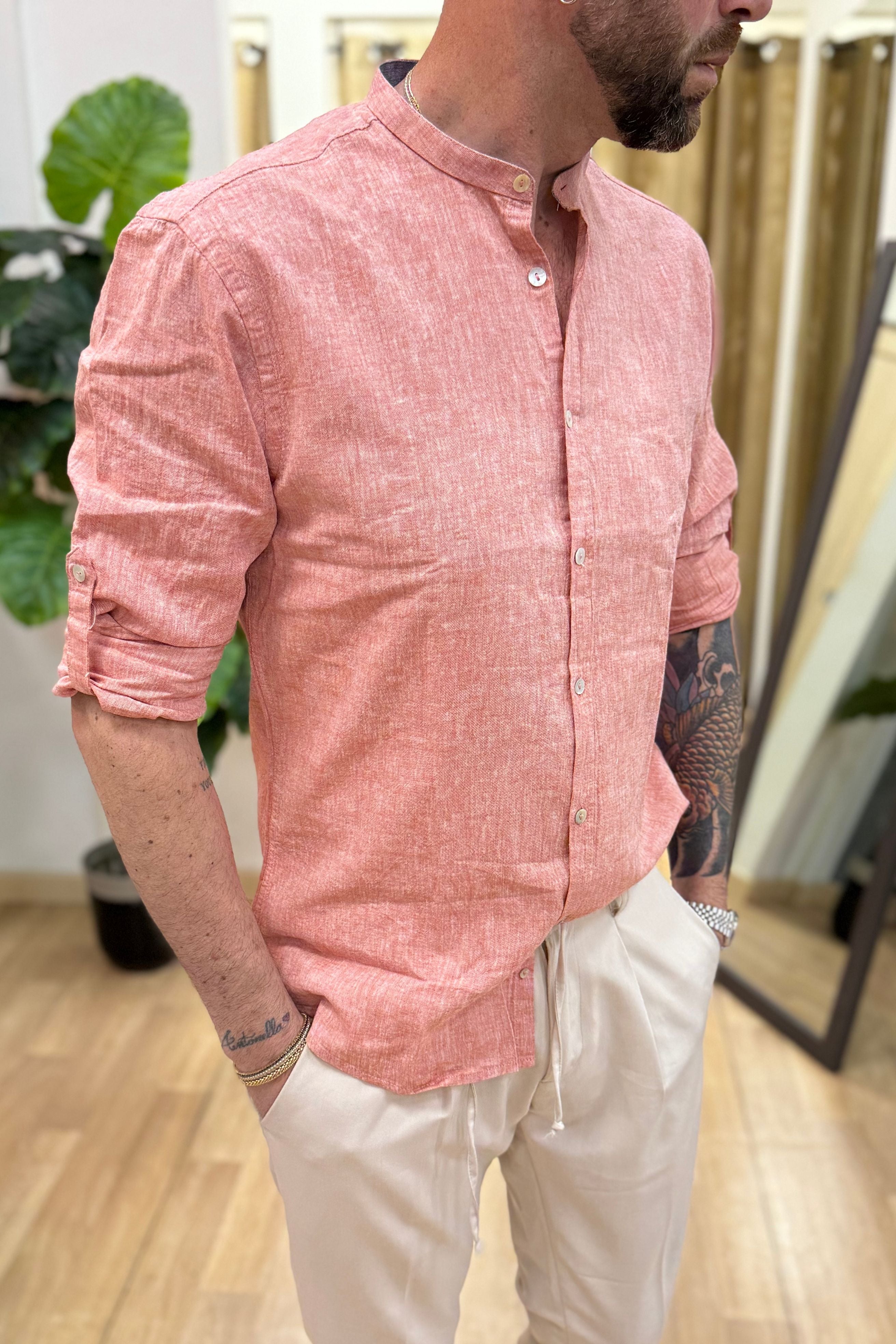 Camicia In Lino Koreana BLKS Corallo