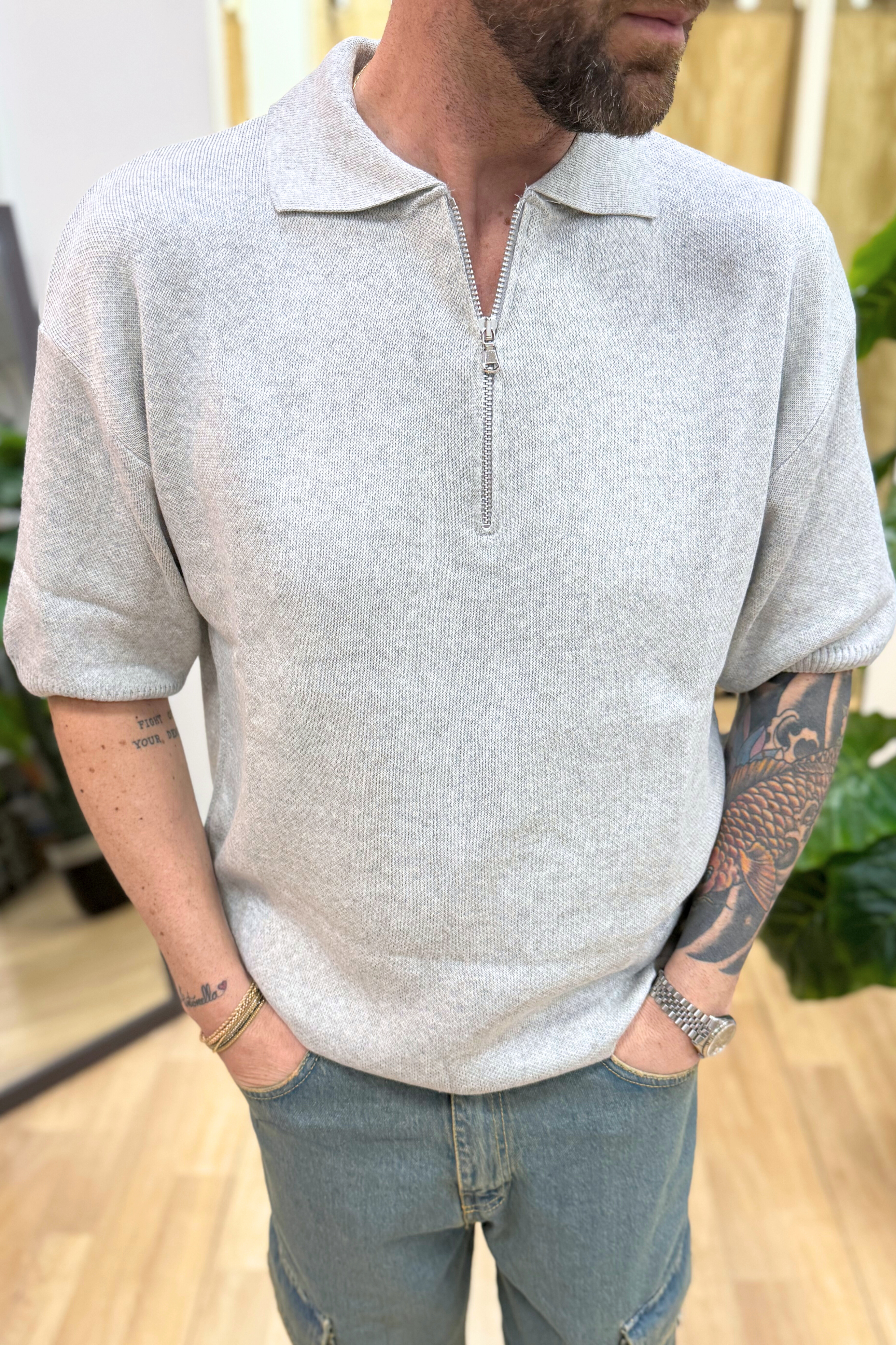 Polo Con Zip Acy Grigio