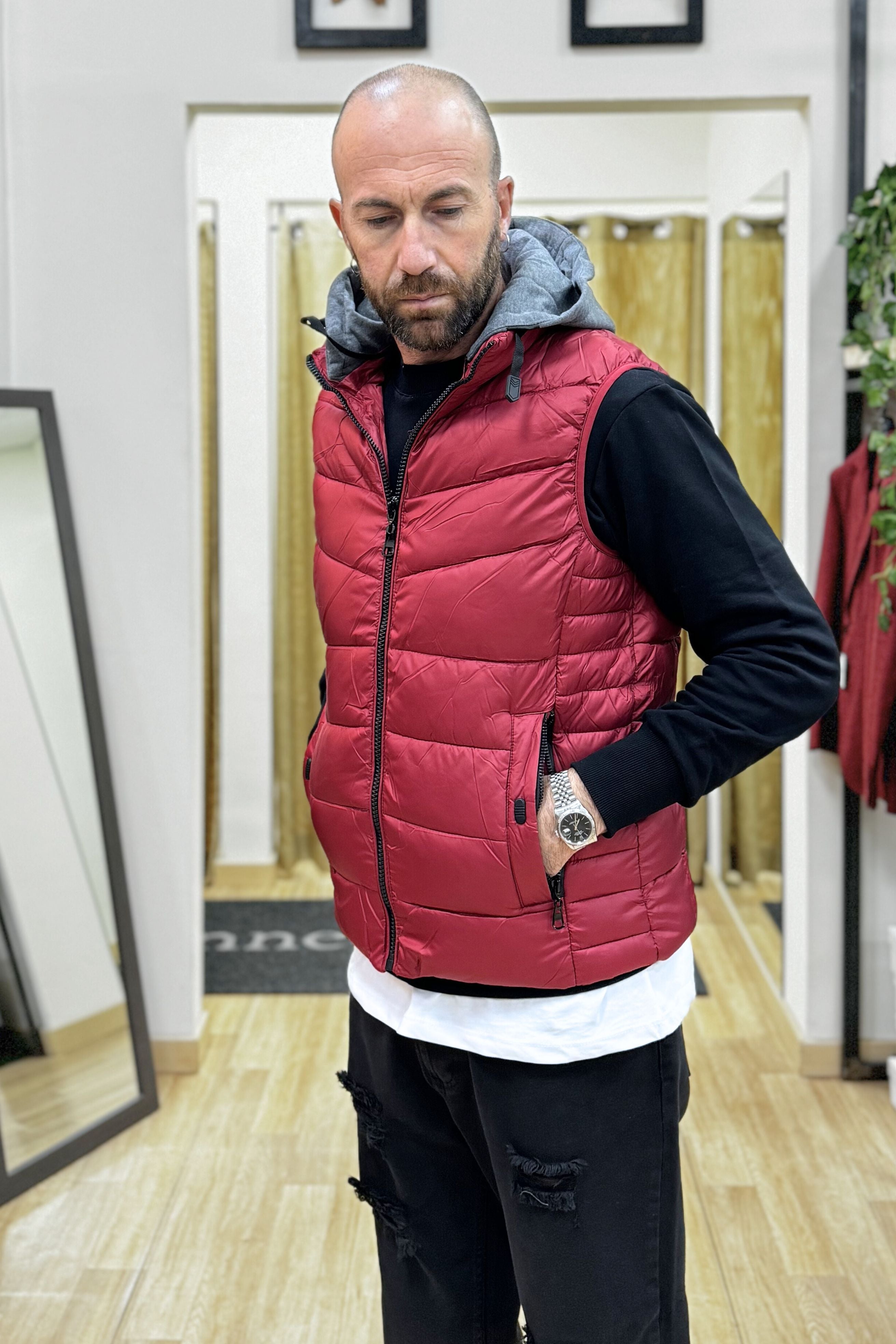 Gilet con cappuccio Bordeaux