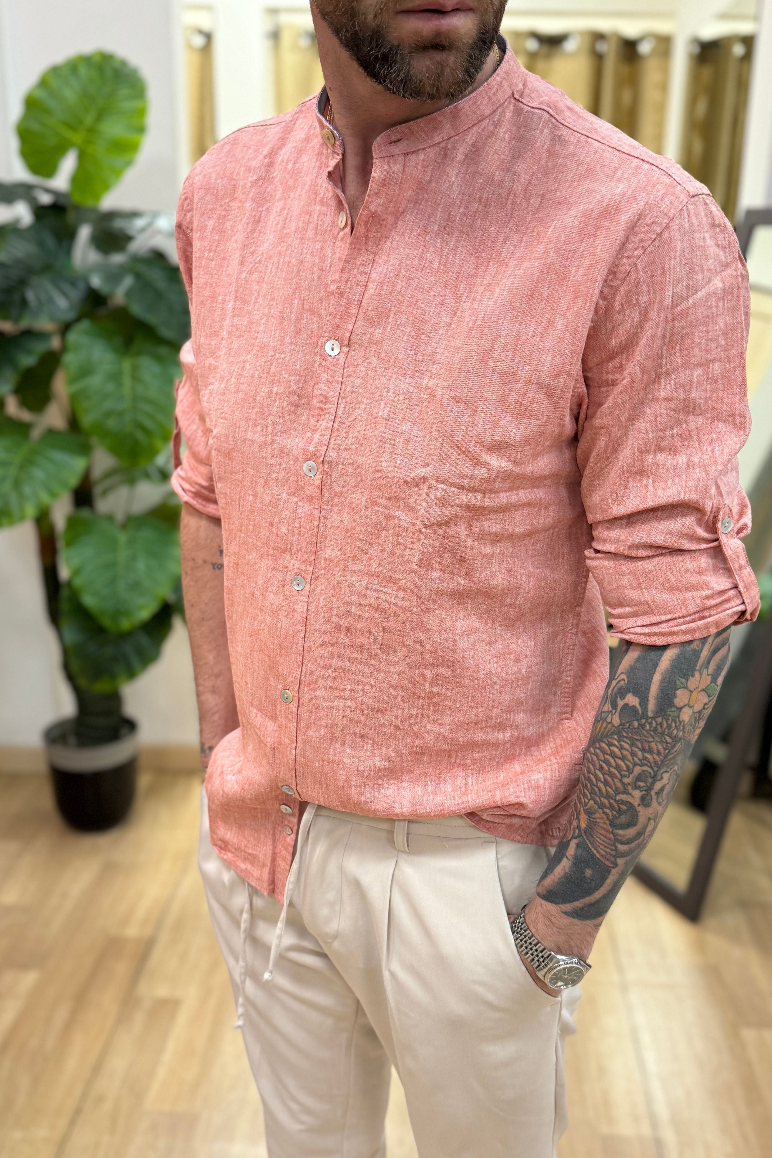 Camicia In Lino Koreana BLKS Corallo