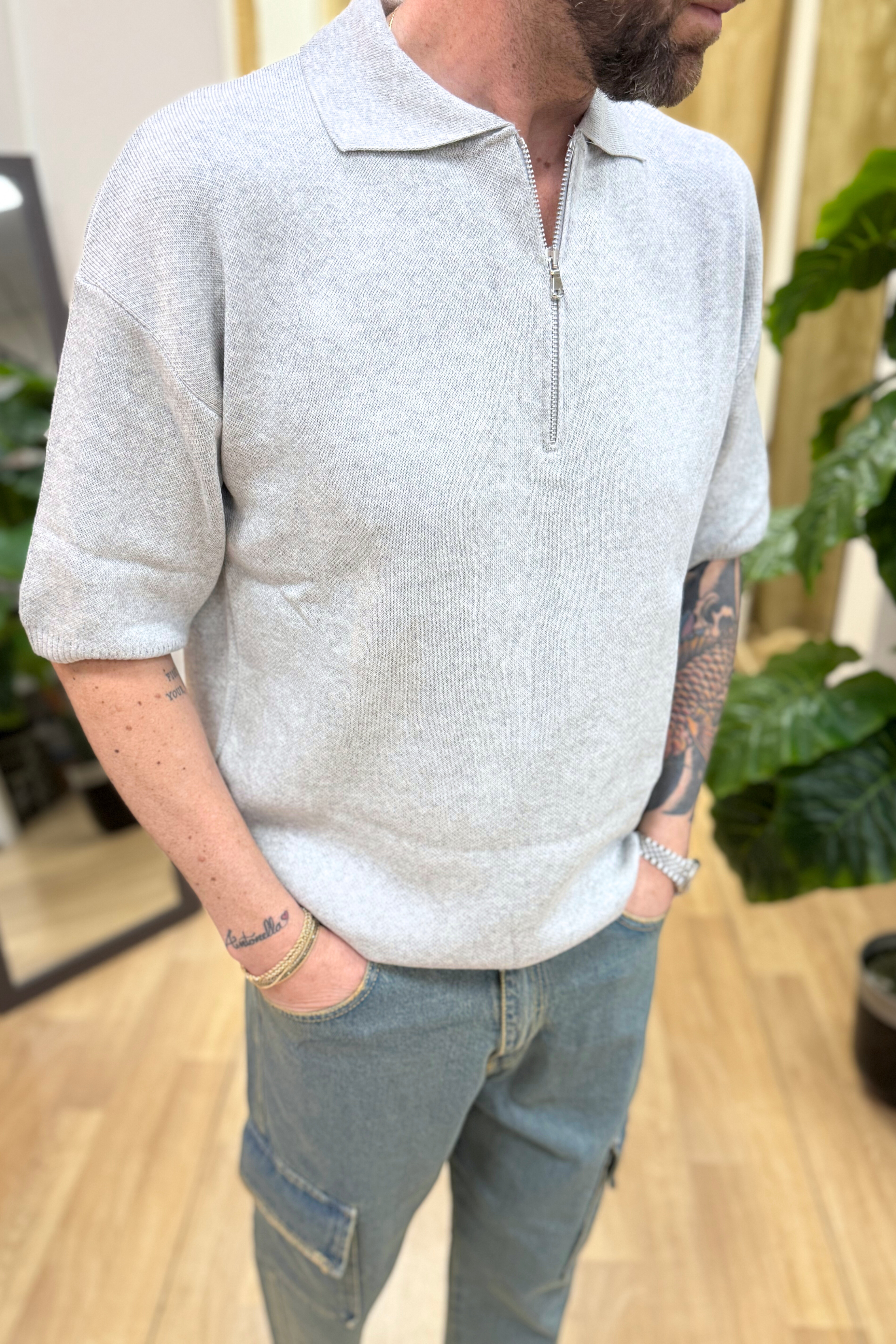 Polo Con Zip Acy Grigio
