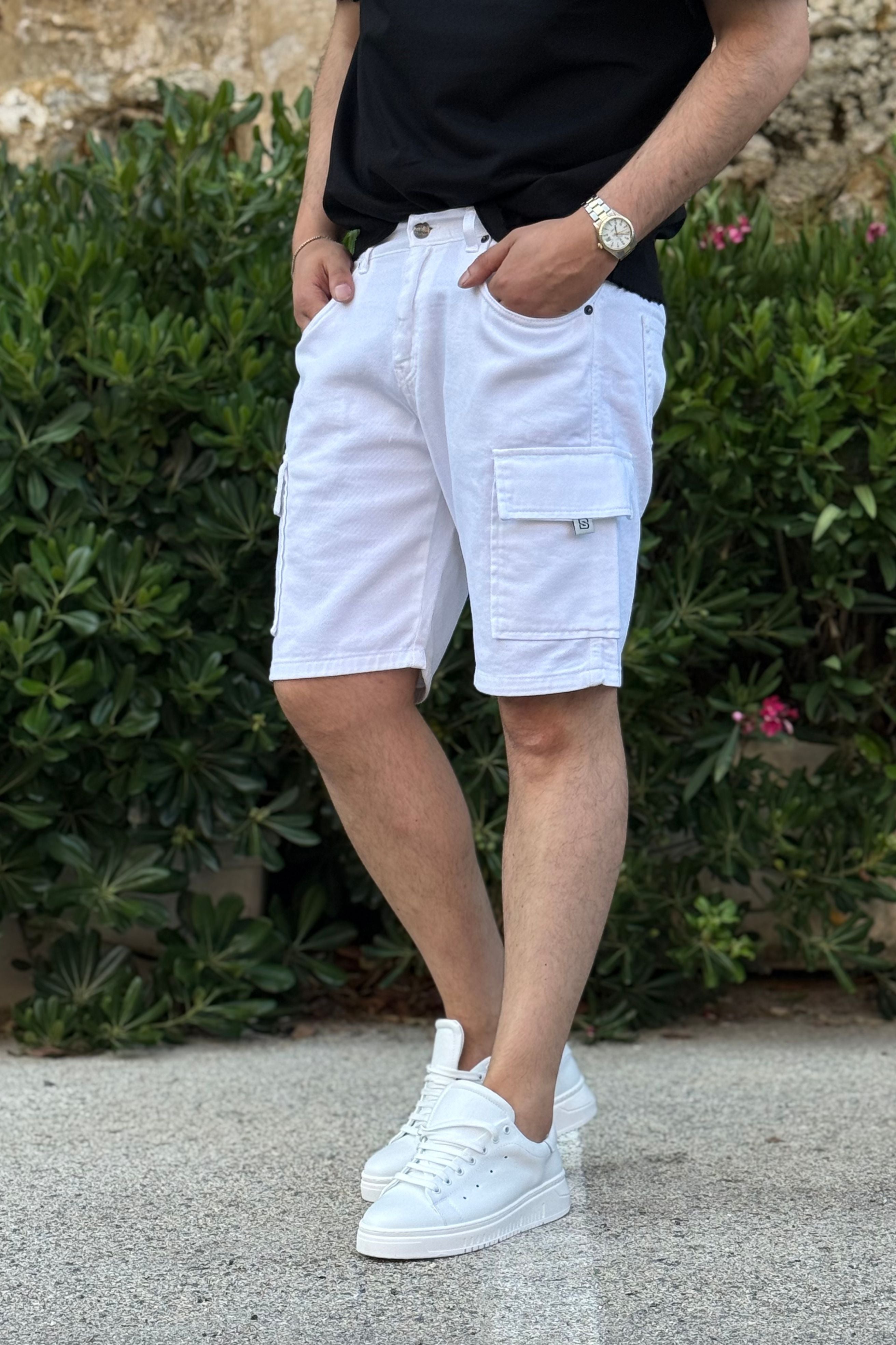 Bermuda Jeans Cargo Different Bianco