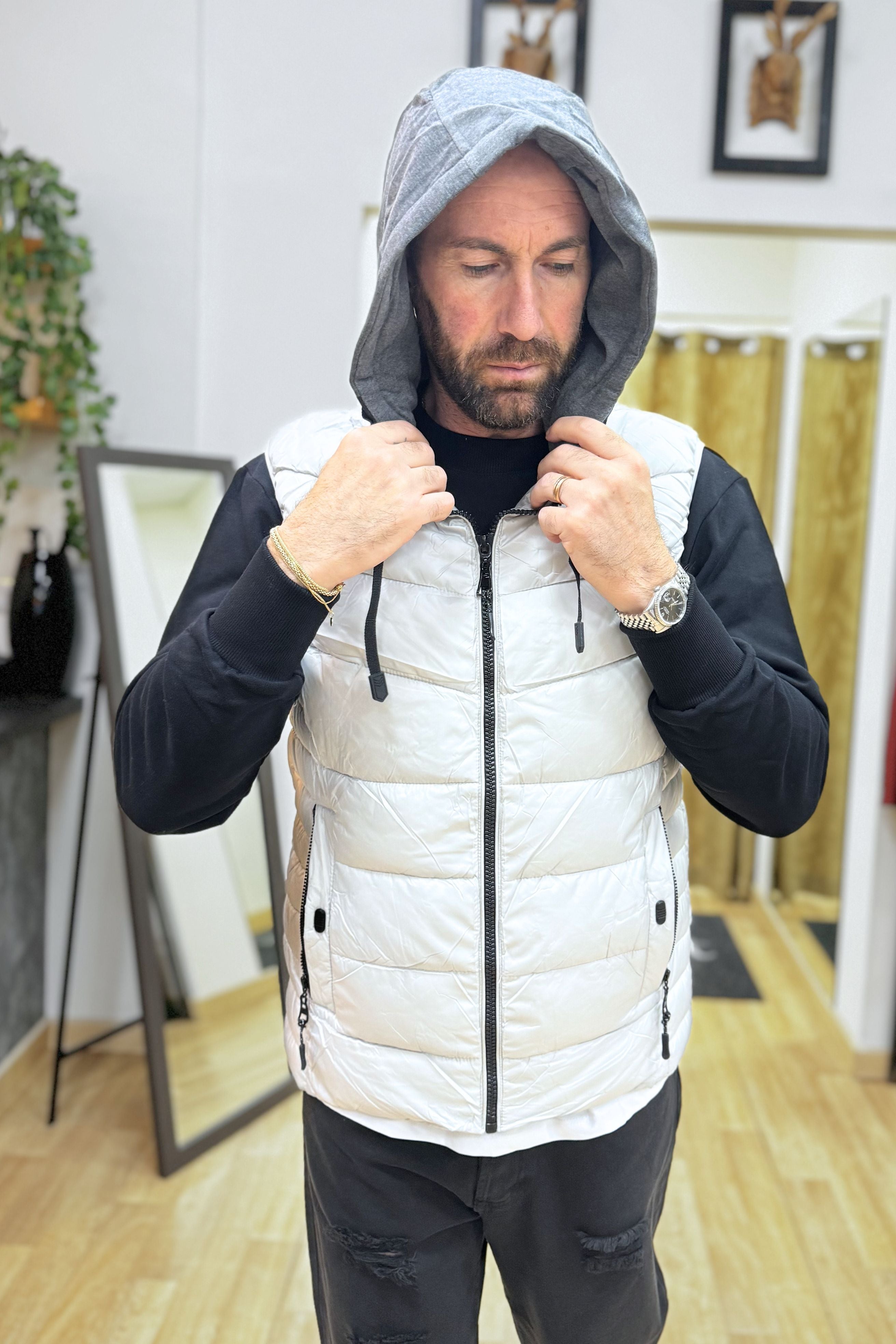 Gilet con cappuccio Bianco
