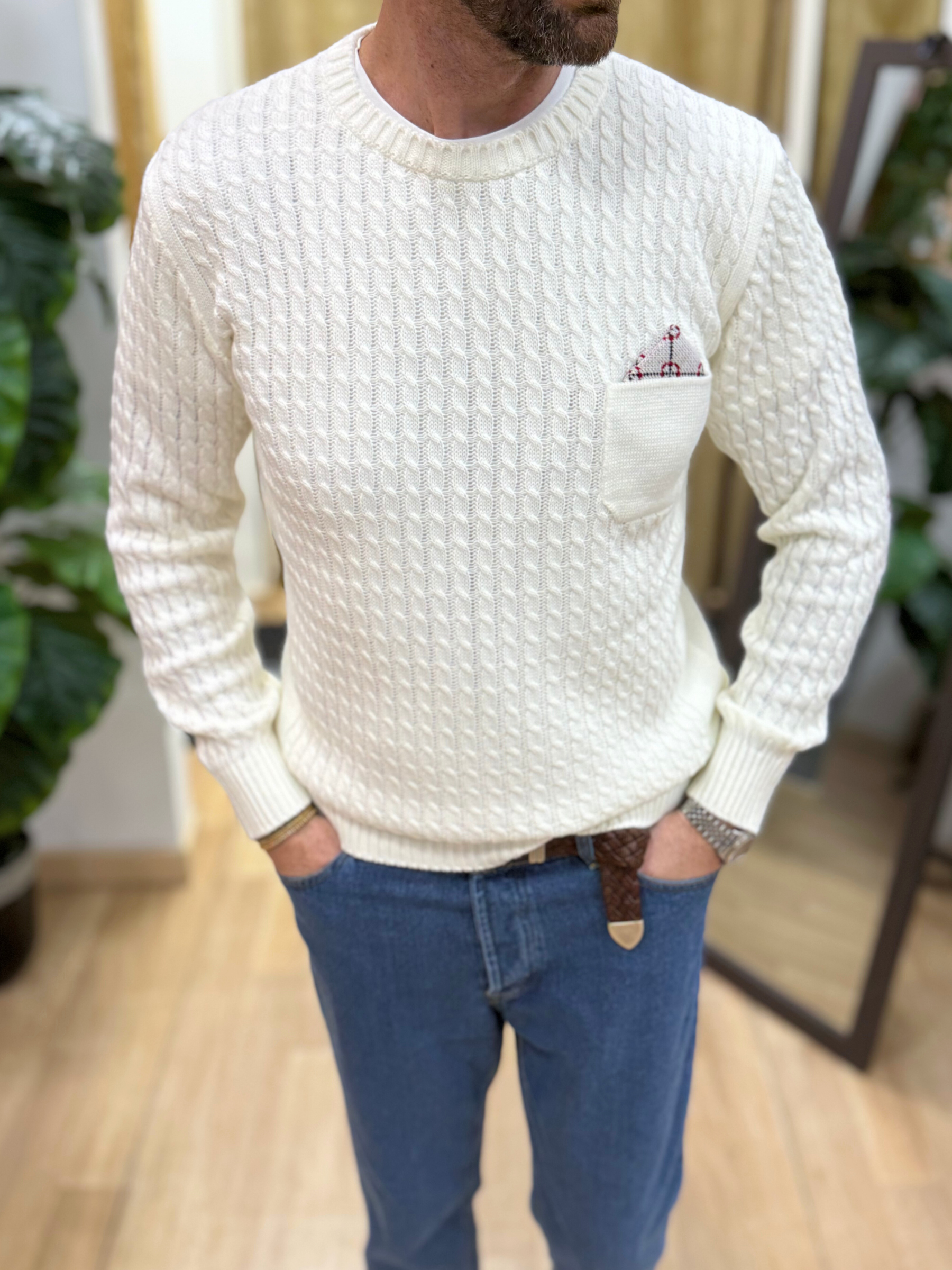 Maglioncino Con Treccia E Taschino Panna