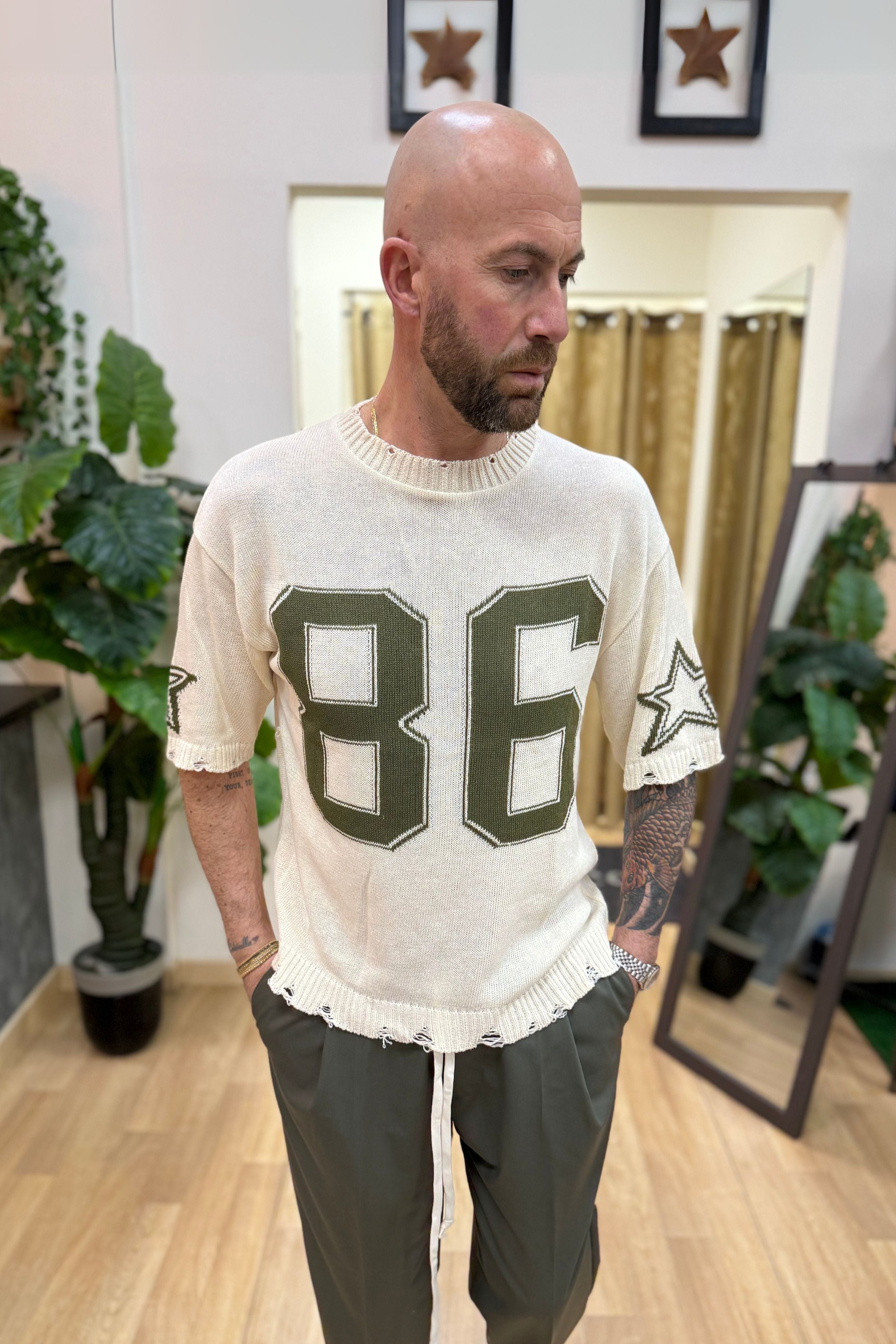 T-Shirt In Filo Star86 Panna