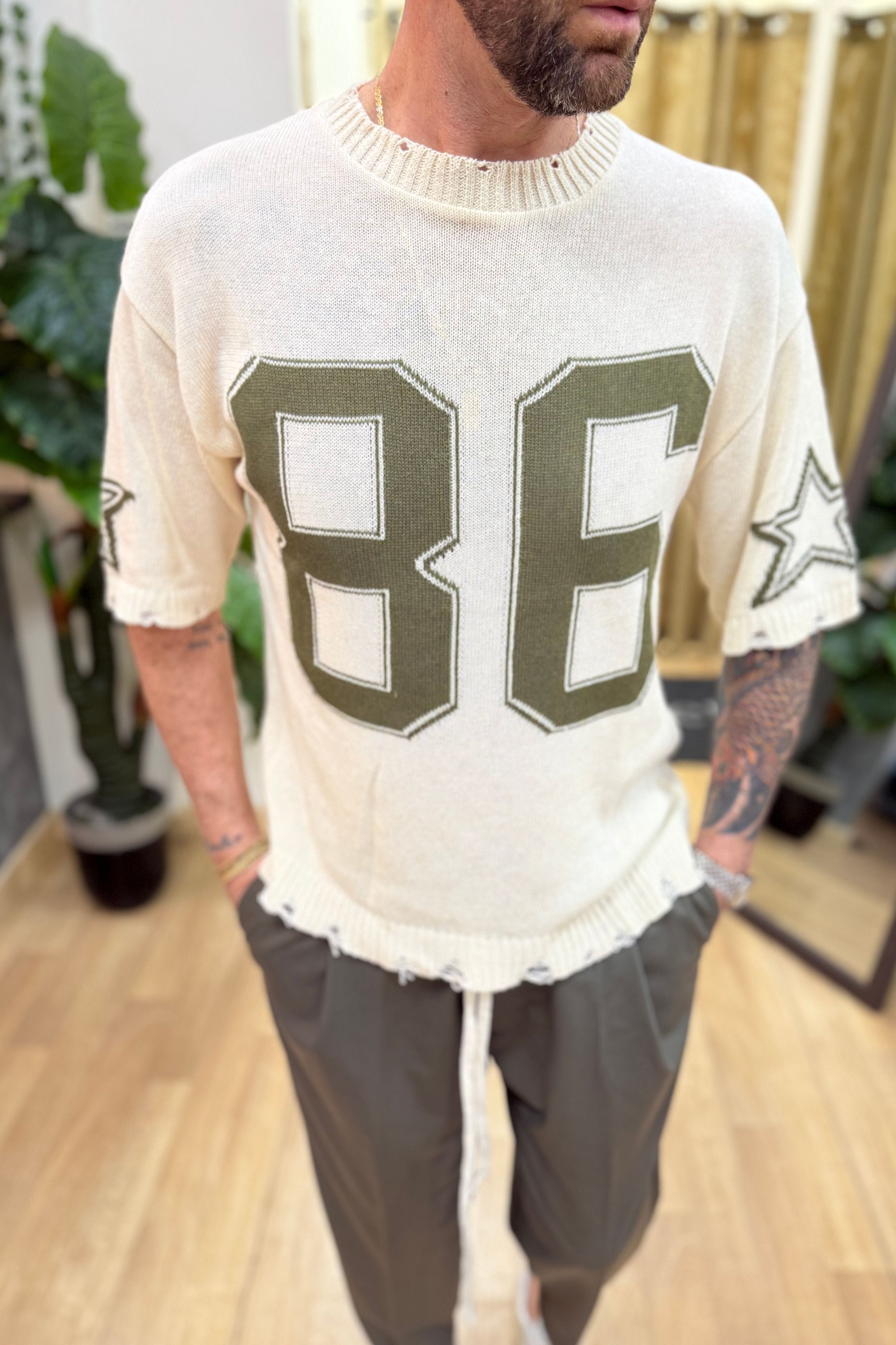 T-Shirt In Filo Star86 Panna