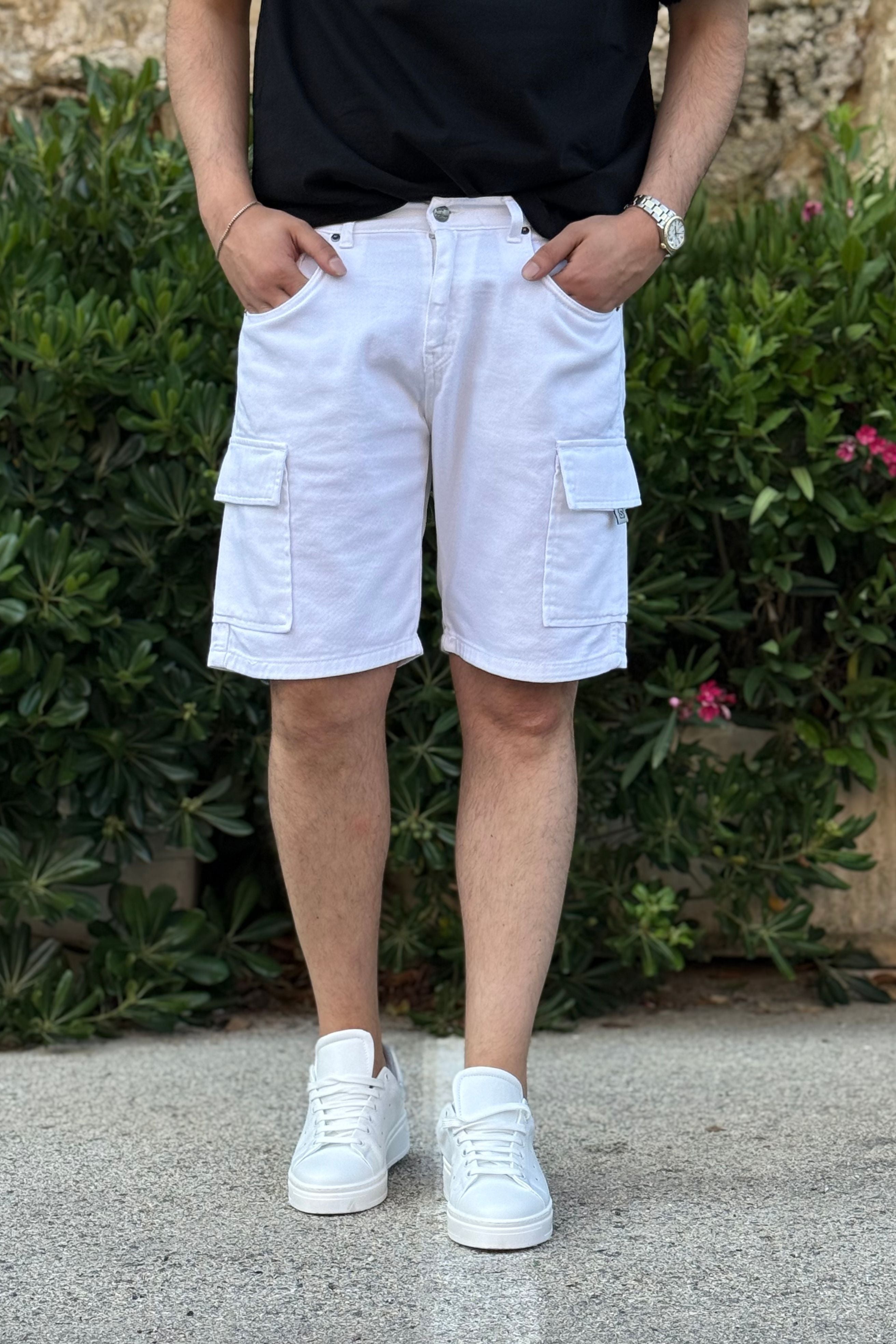 Bermuda Jeans Cargo Different Bianco