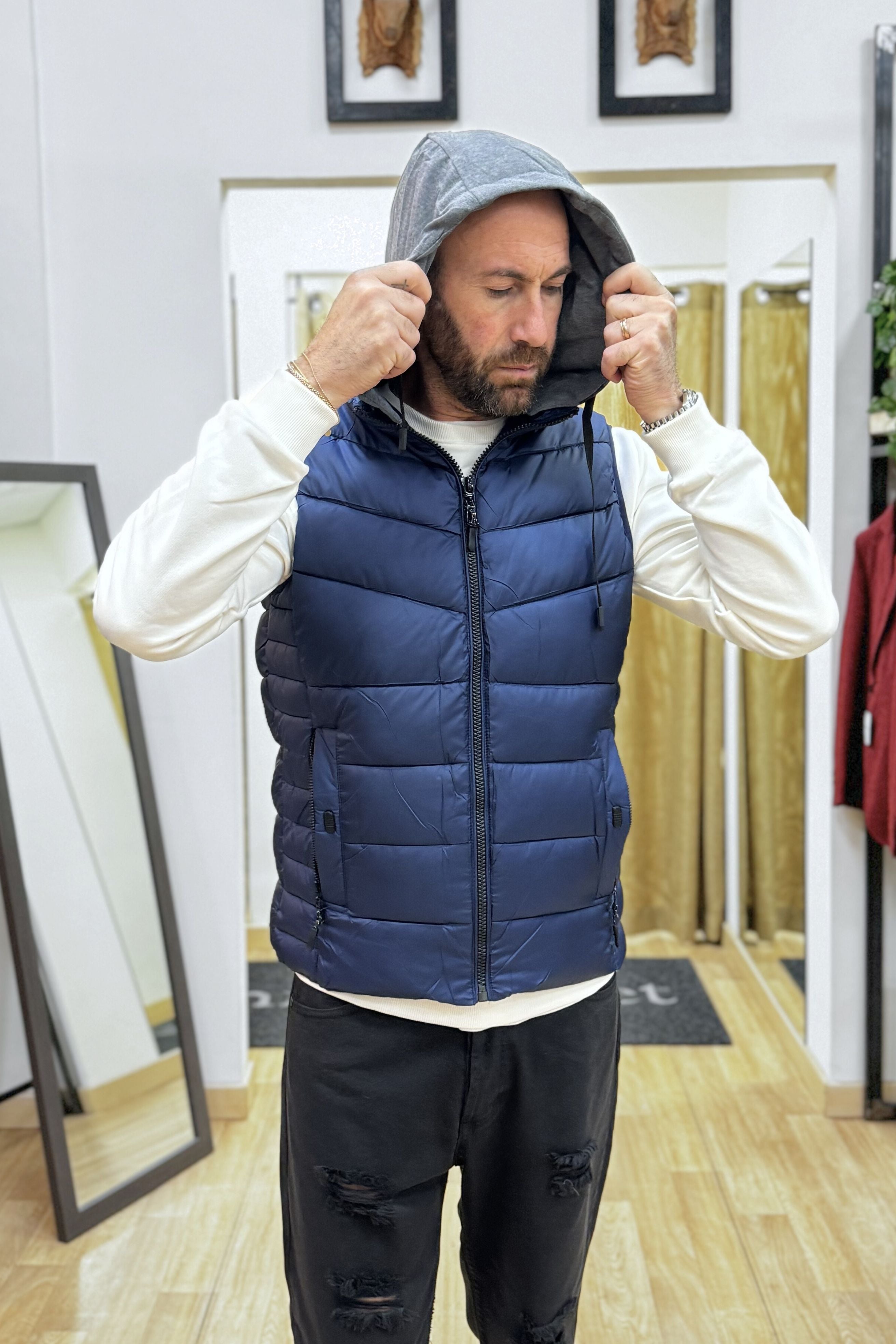 Gilet con cappuccio Blue