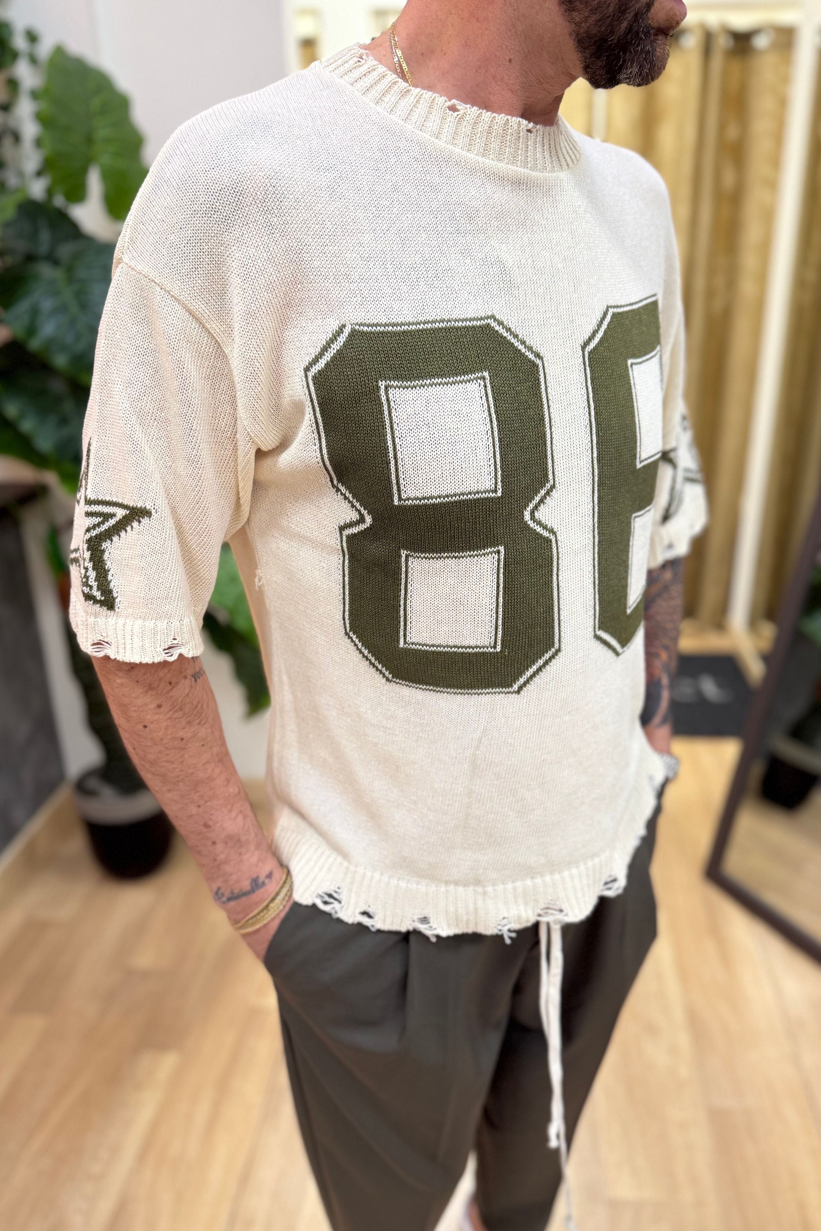 T-Shirt In Filo Star86 Panna