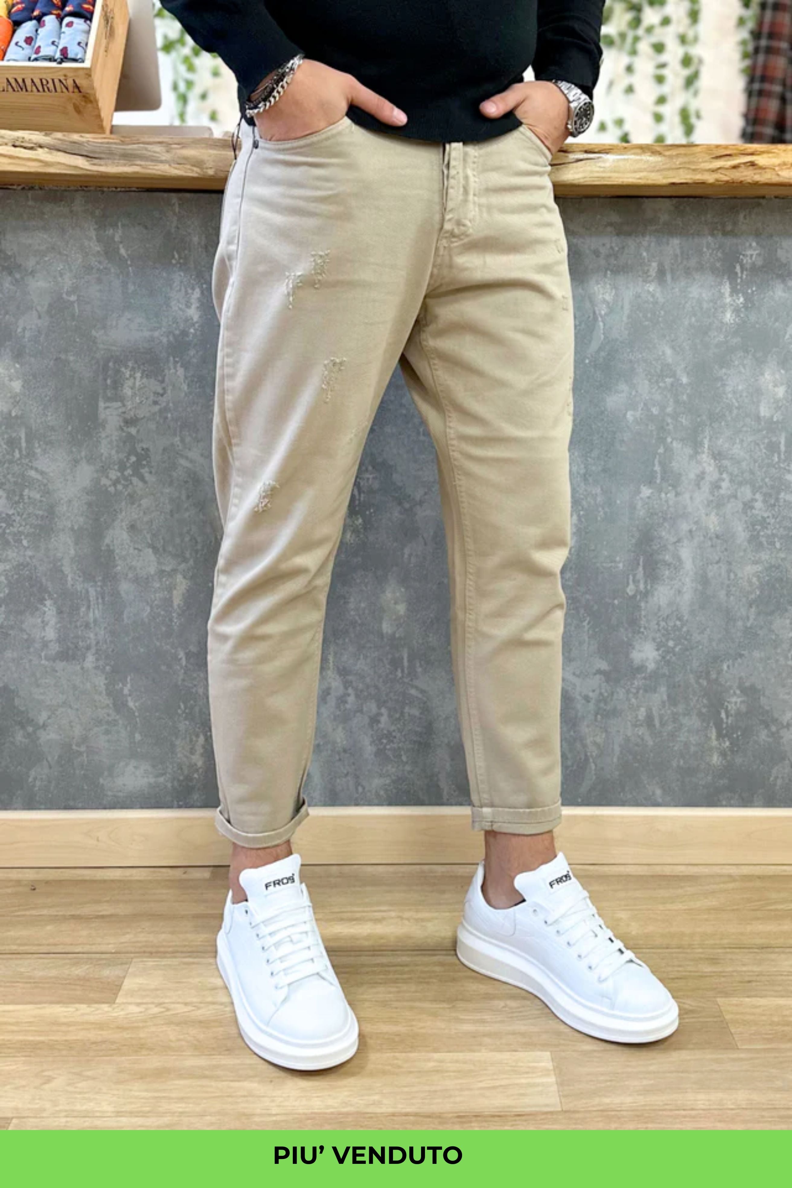 Jeans Beige A Strappi