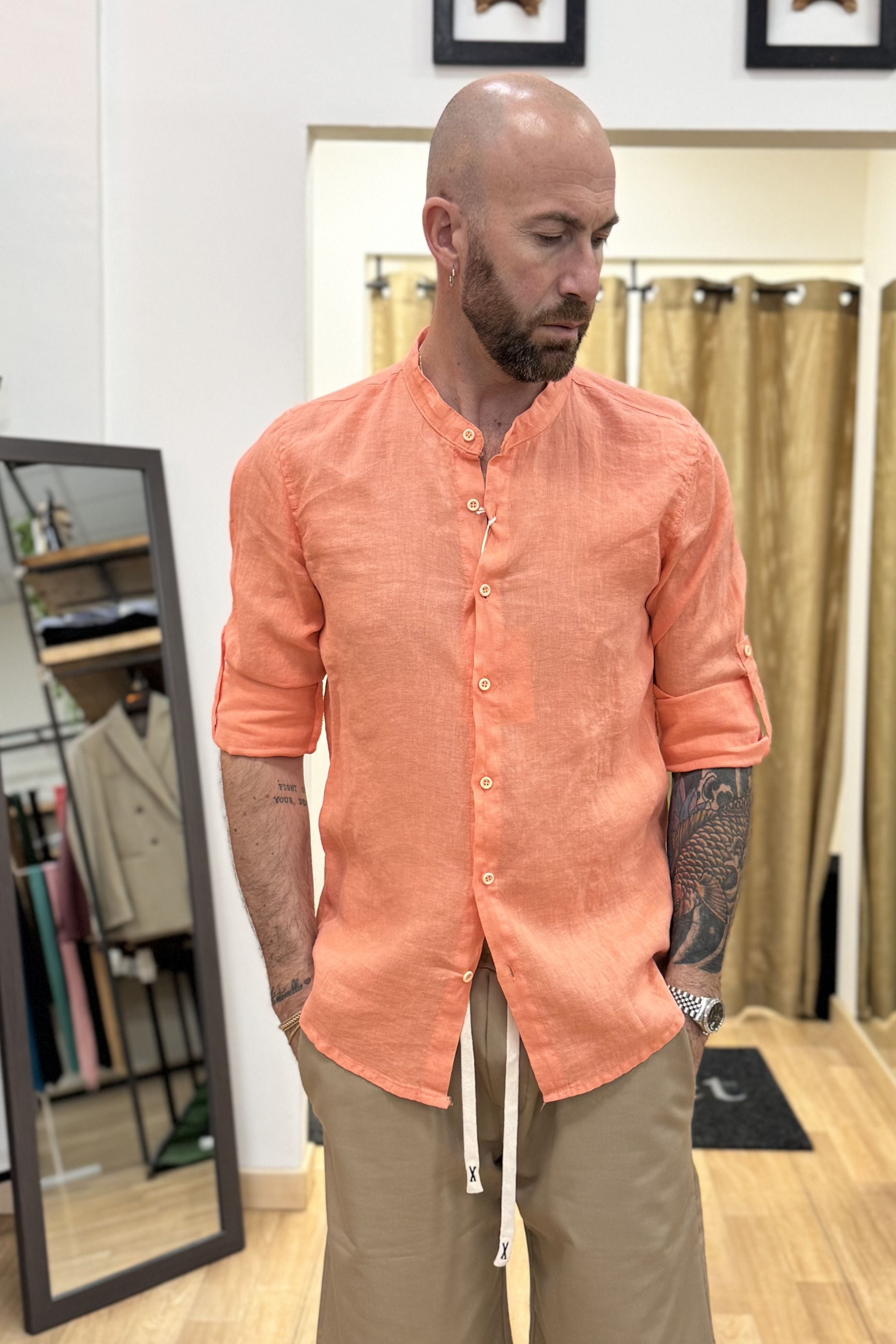 Camicia In Lino Koreana Corallo