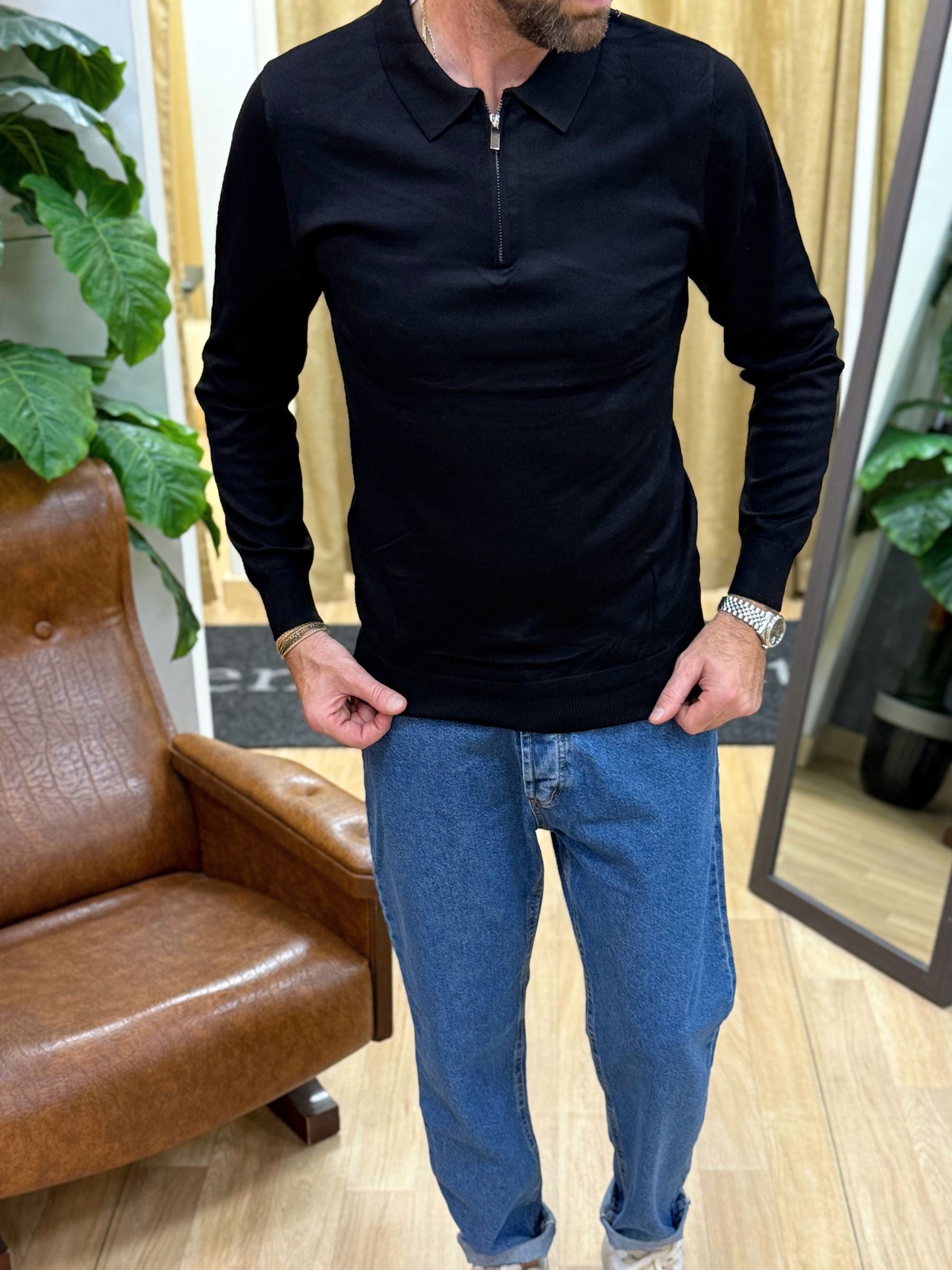 Polo Con Zip Nero