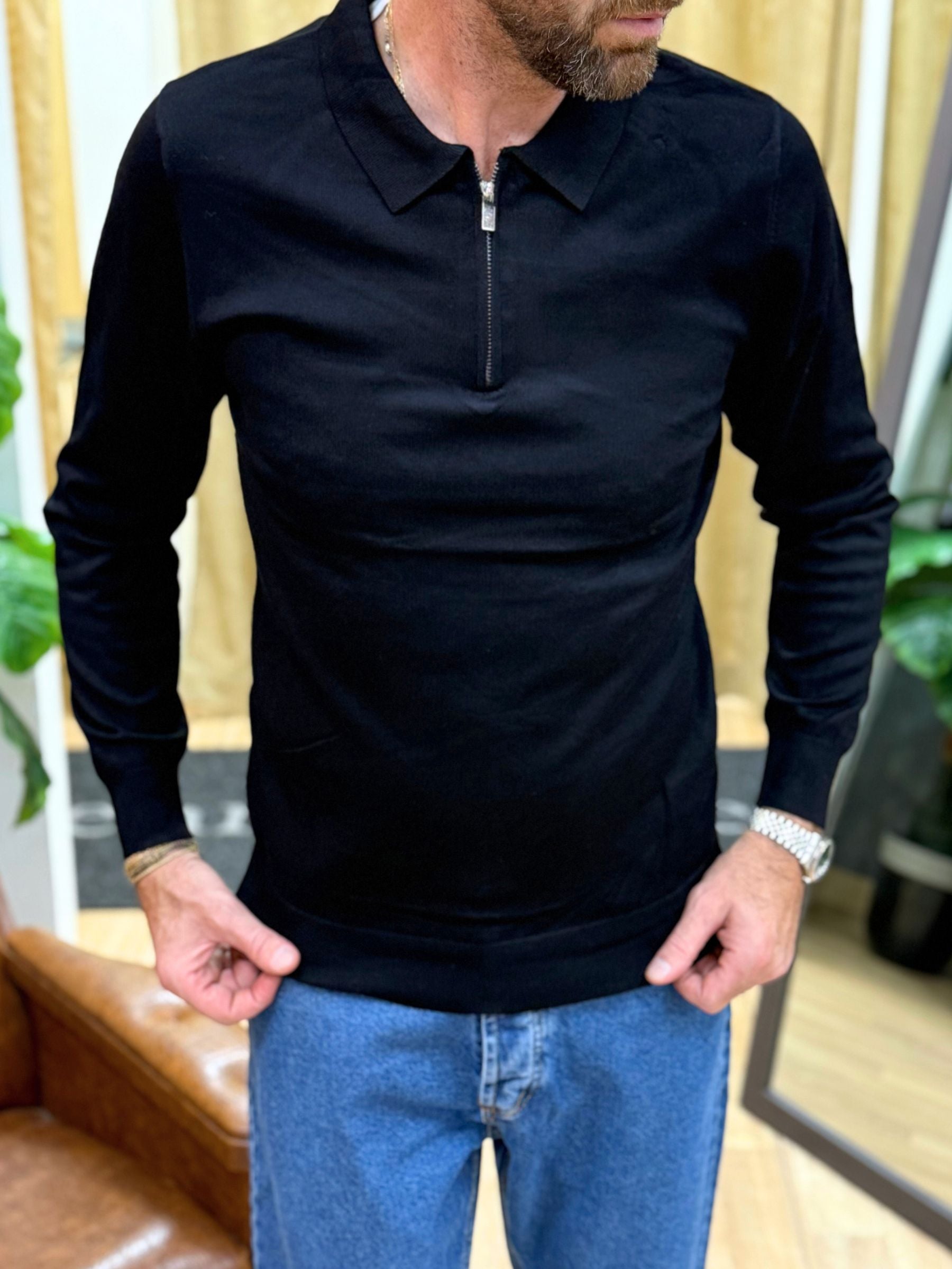 Polo Con Zip Nero