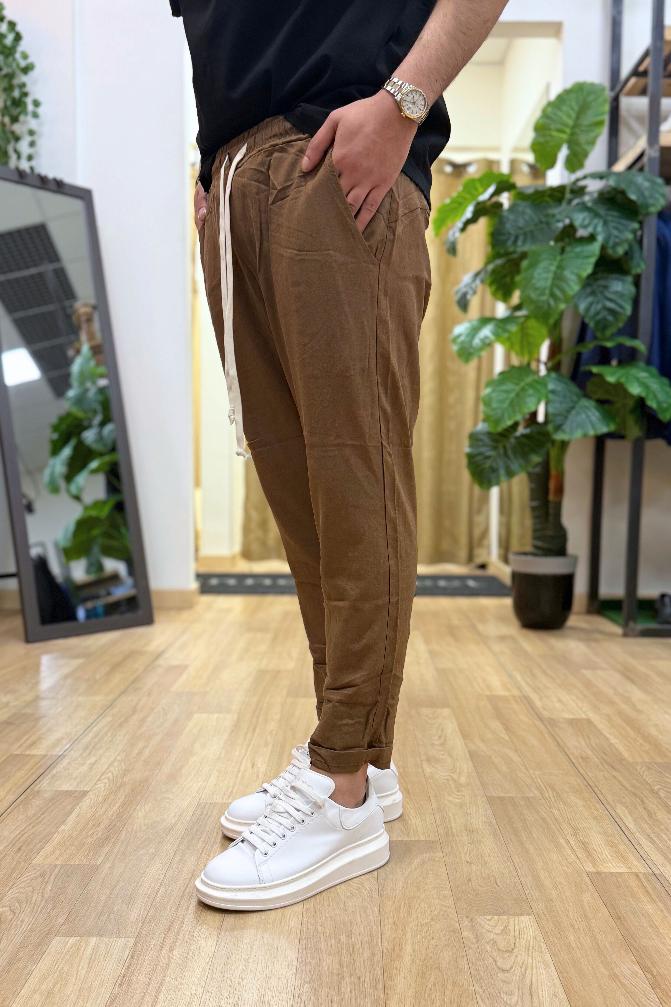 Pantalaccio Rio In Lino Marrone