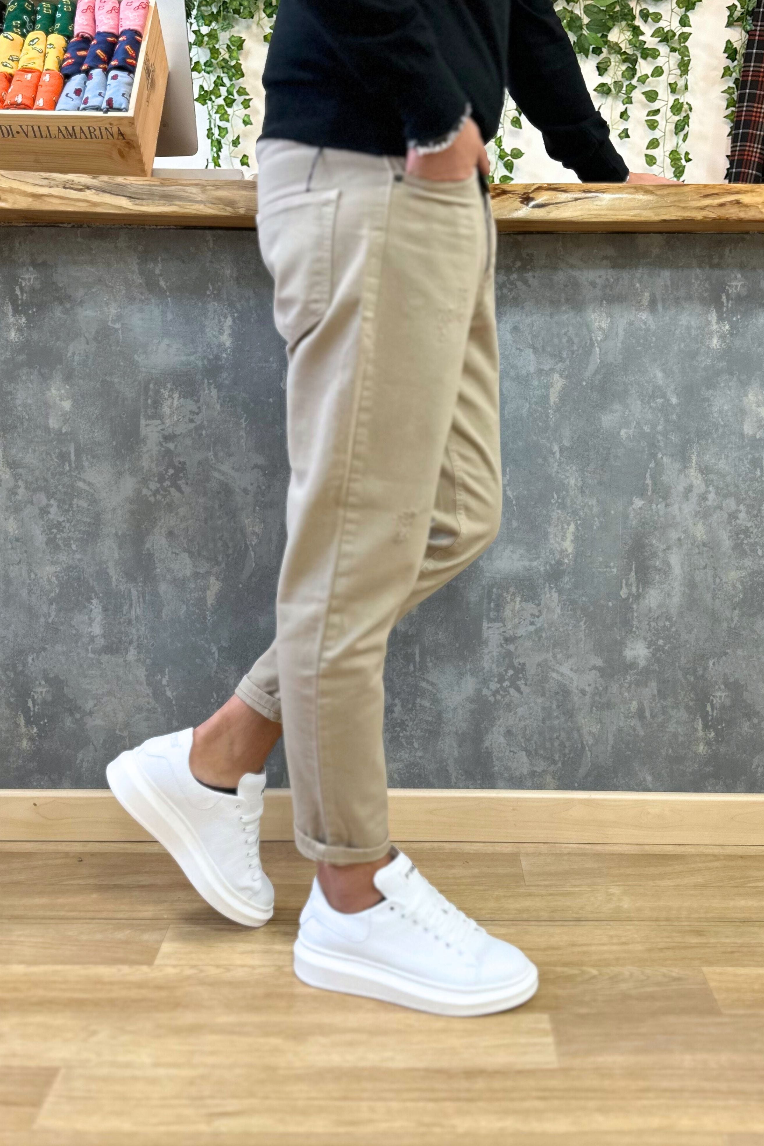 Jeans Beige A Strappi