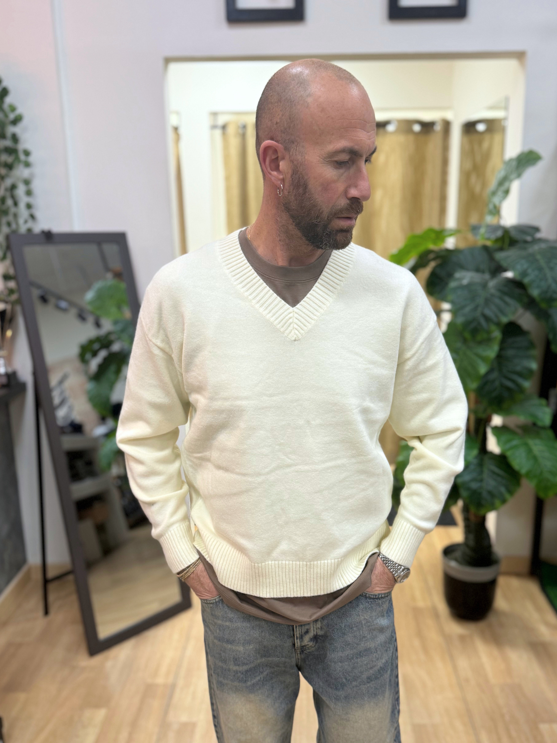 Maglia Scollo V Panna