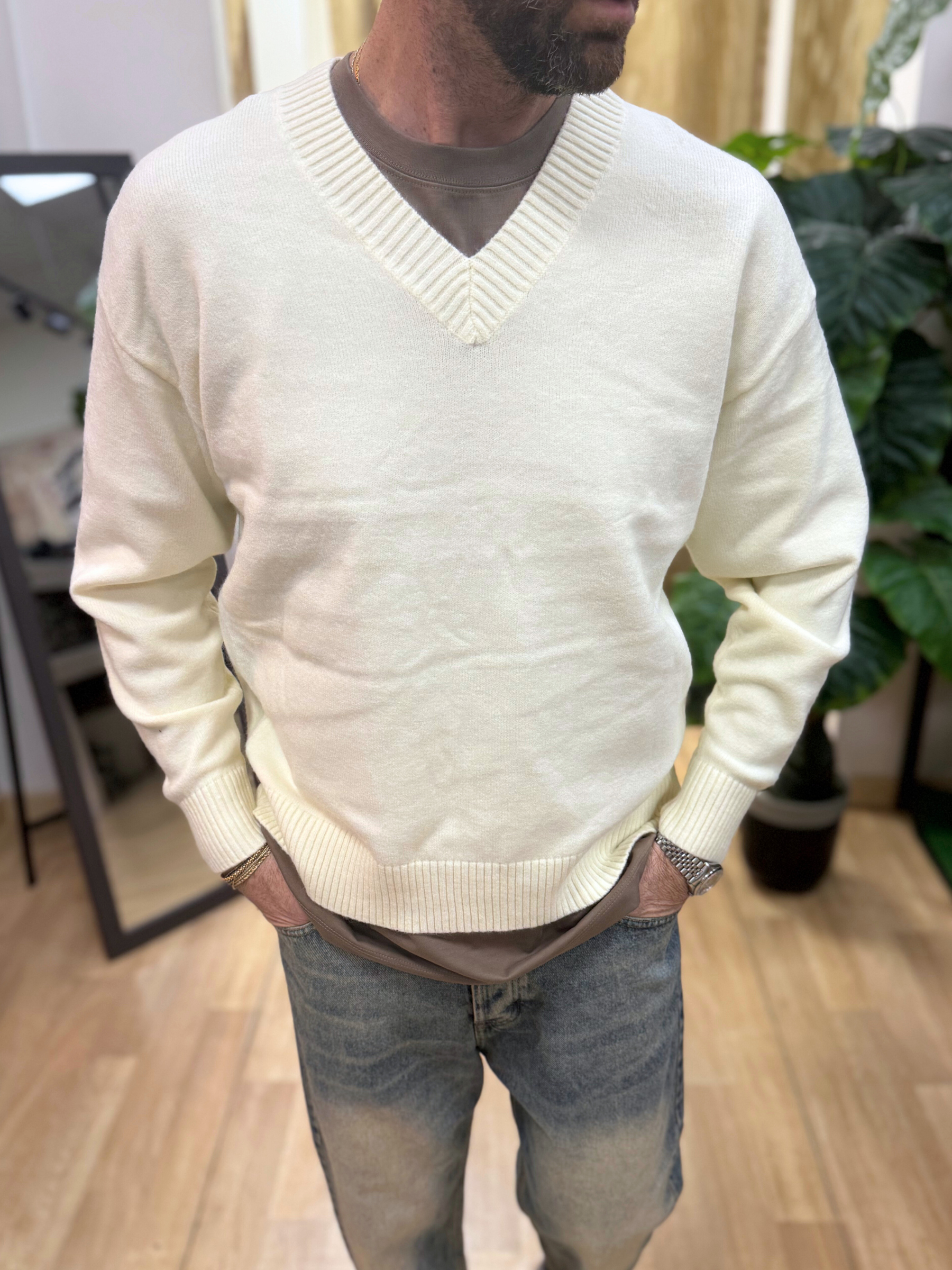 Maglia Scollo V Panna