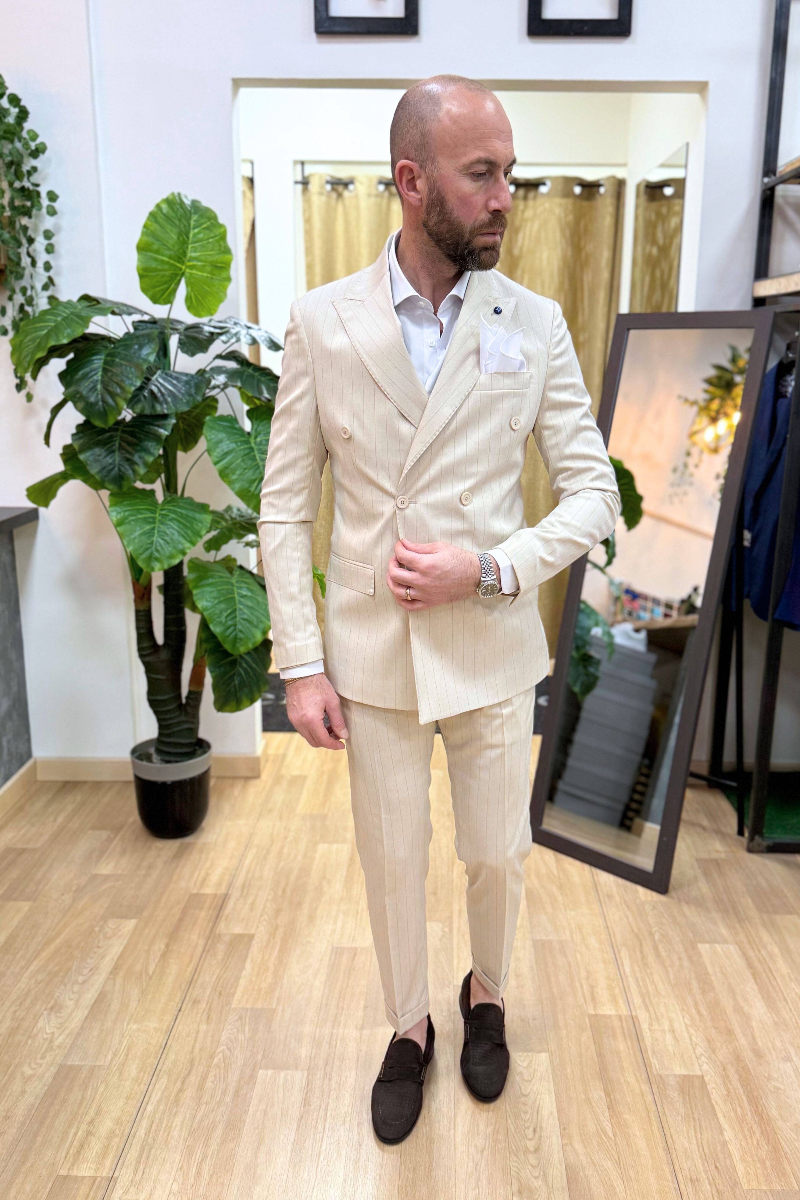 Abito DoppioPetto Gessato Amalfi Celeste Beige