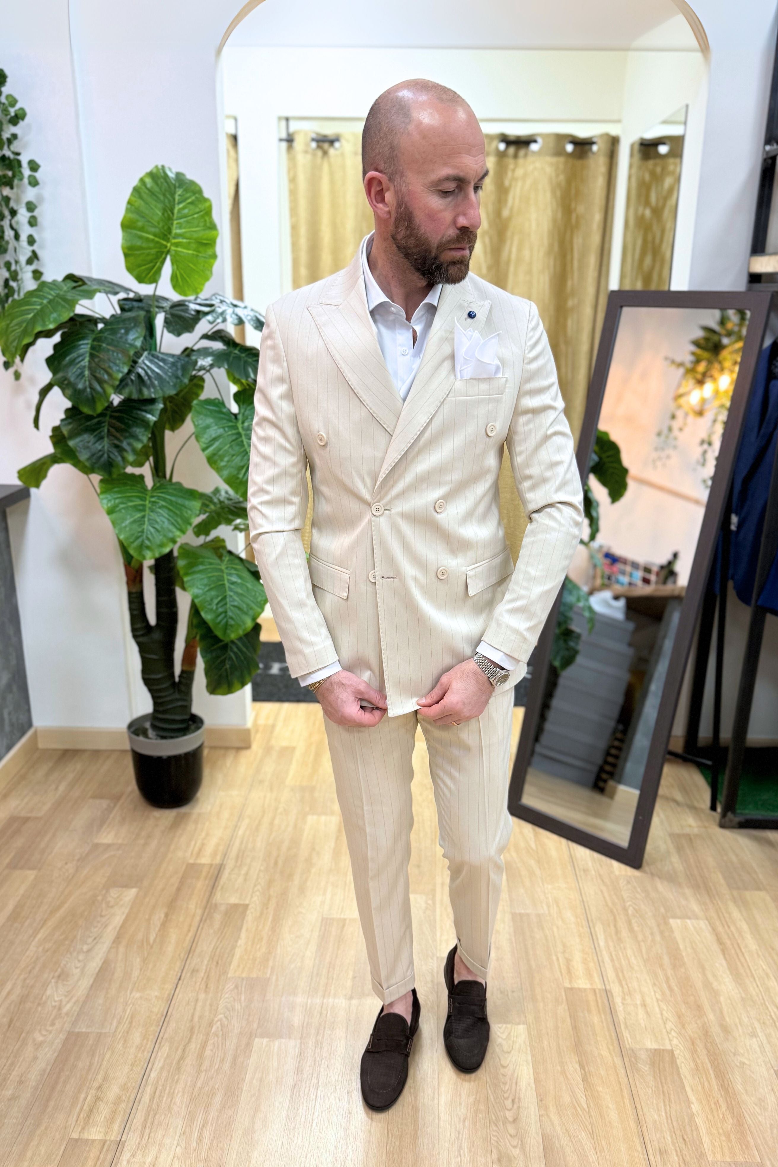 Abito DoppioPetto Gessato Amalfi Celeste Beige