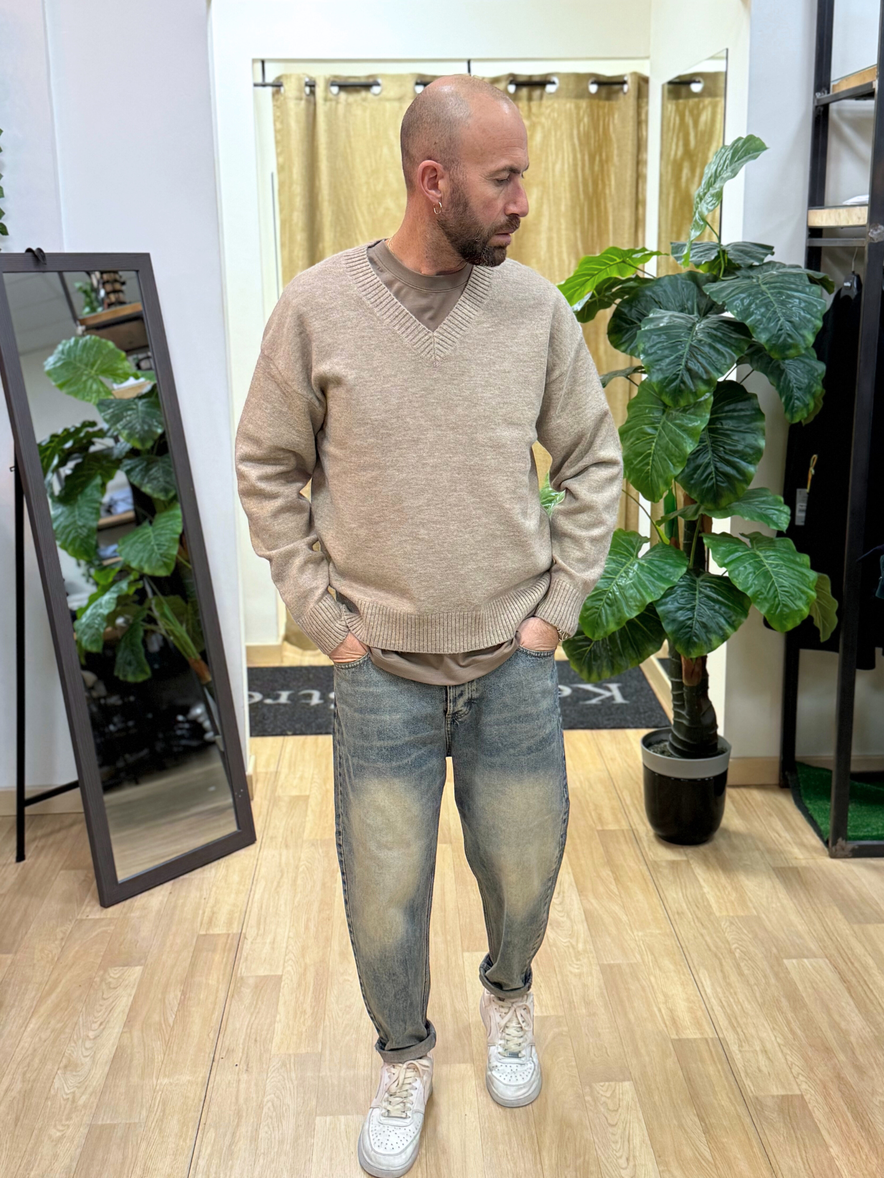 Maglia Scollo V Beige