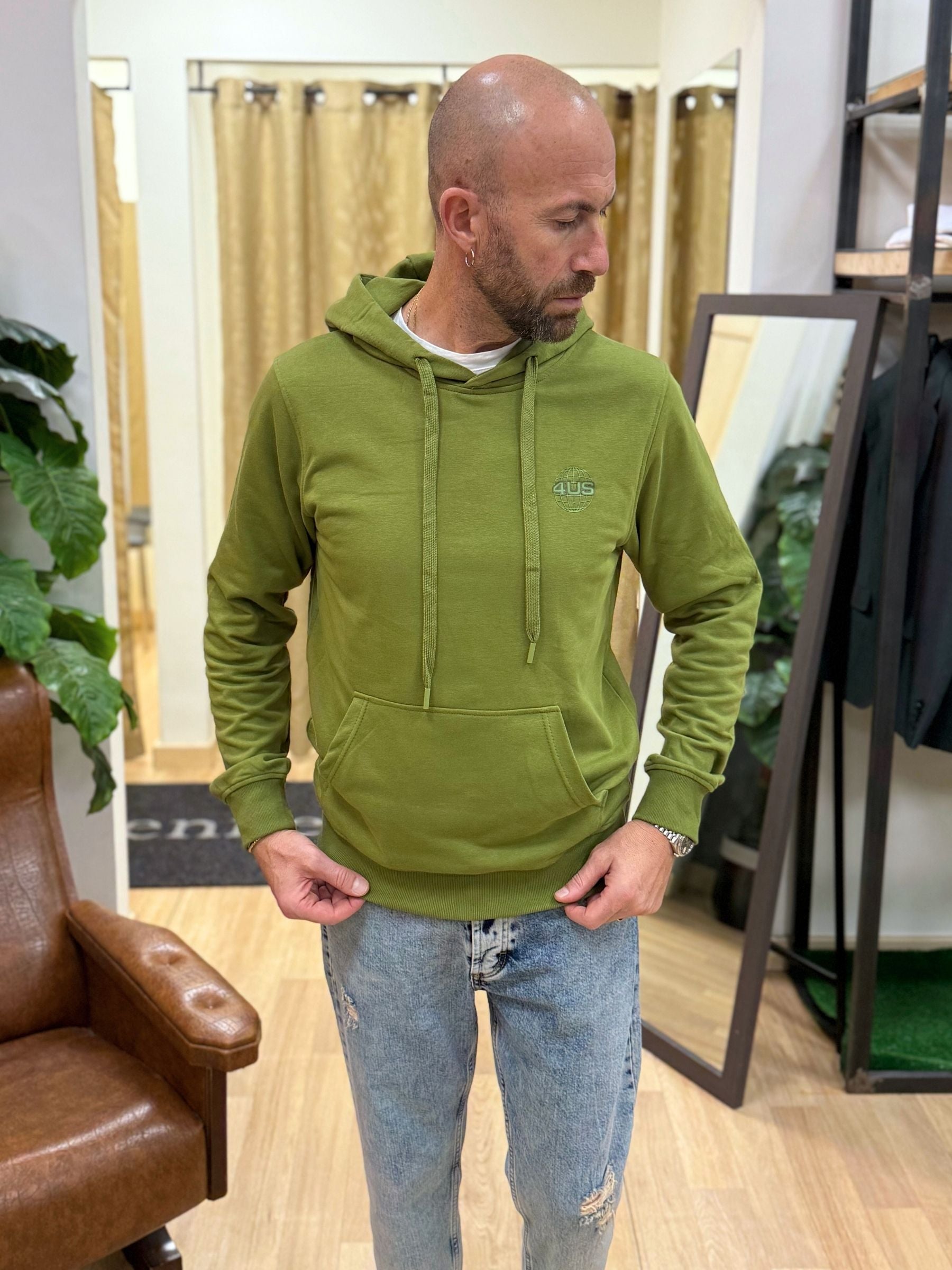 Felpa 4US Basic Cappuccio Verdone