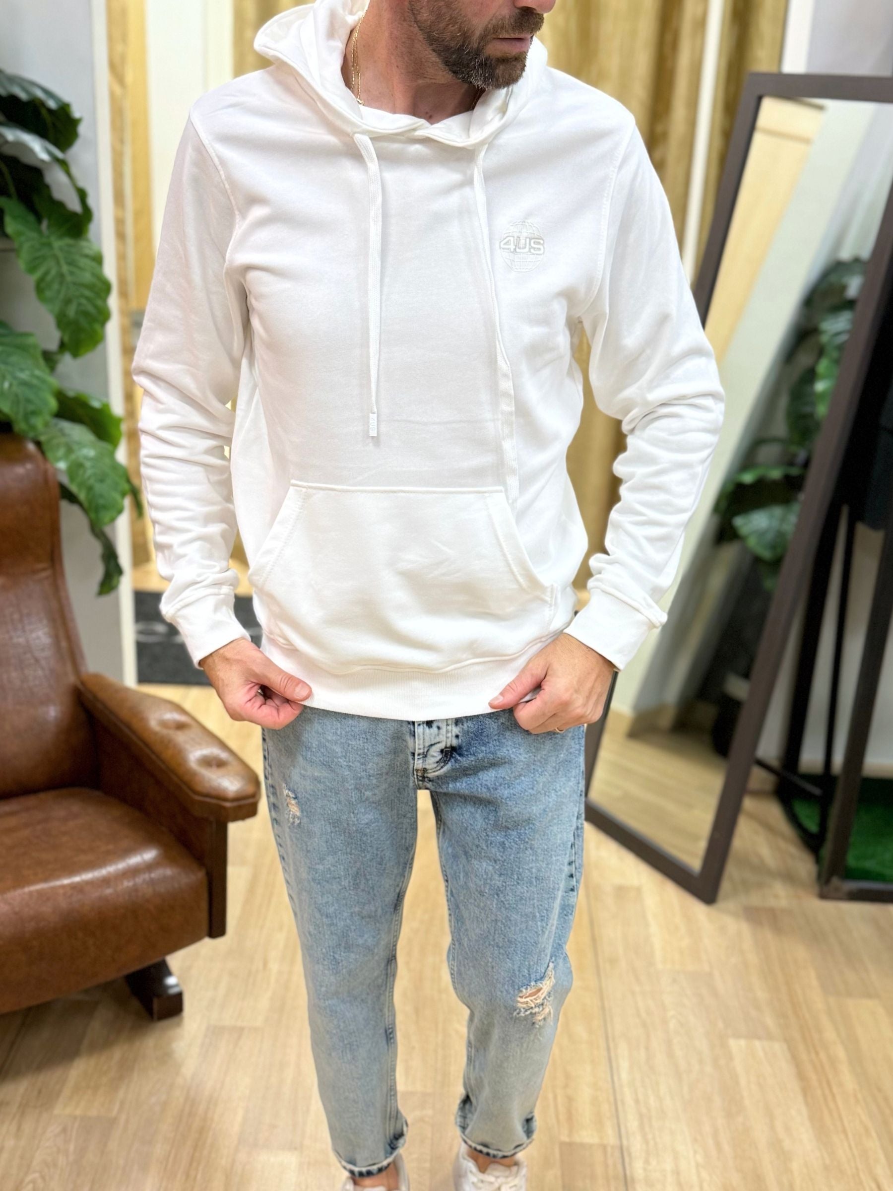 Felpa 4US Basic Cappuccio bianco