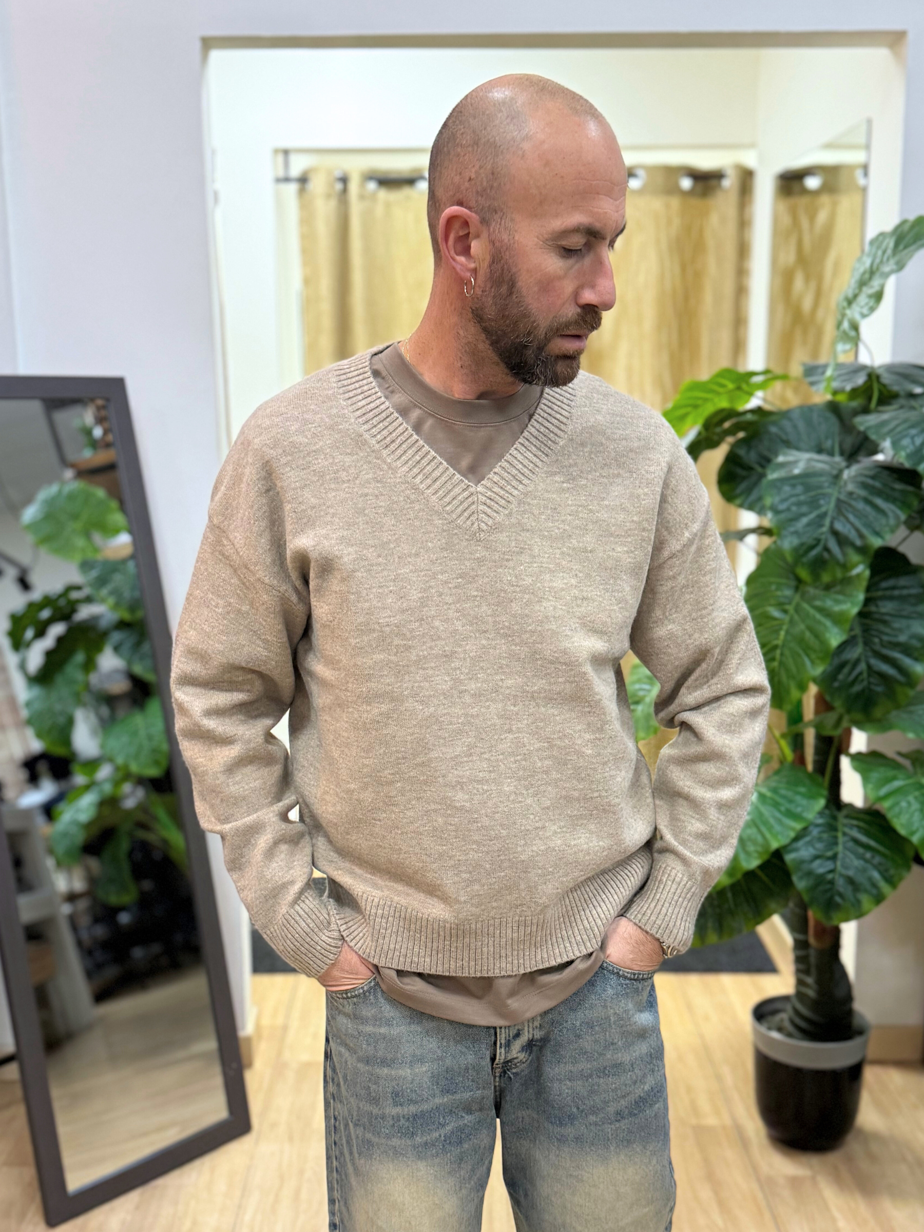 Maglia Scollo V Beige