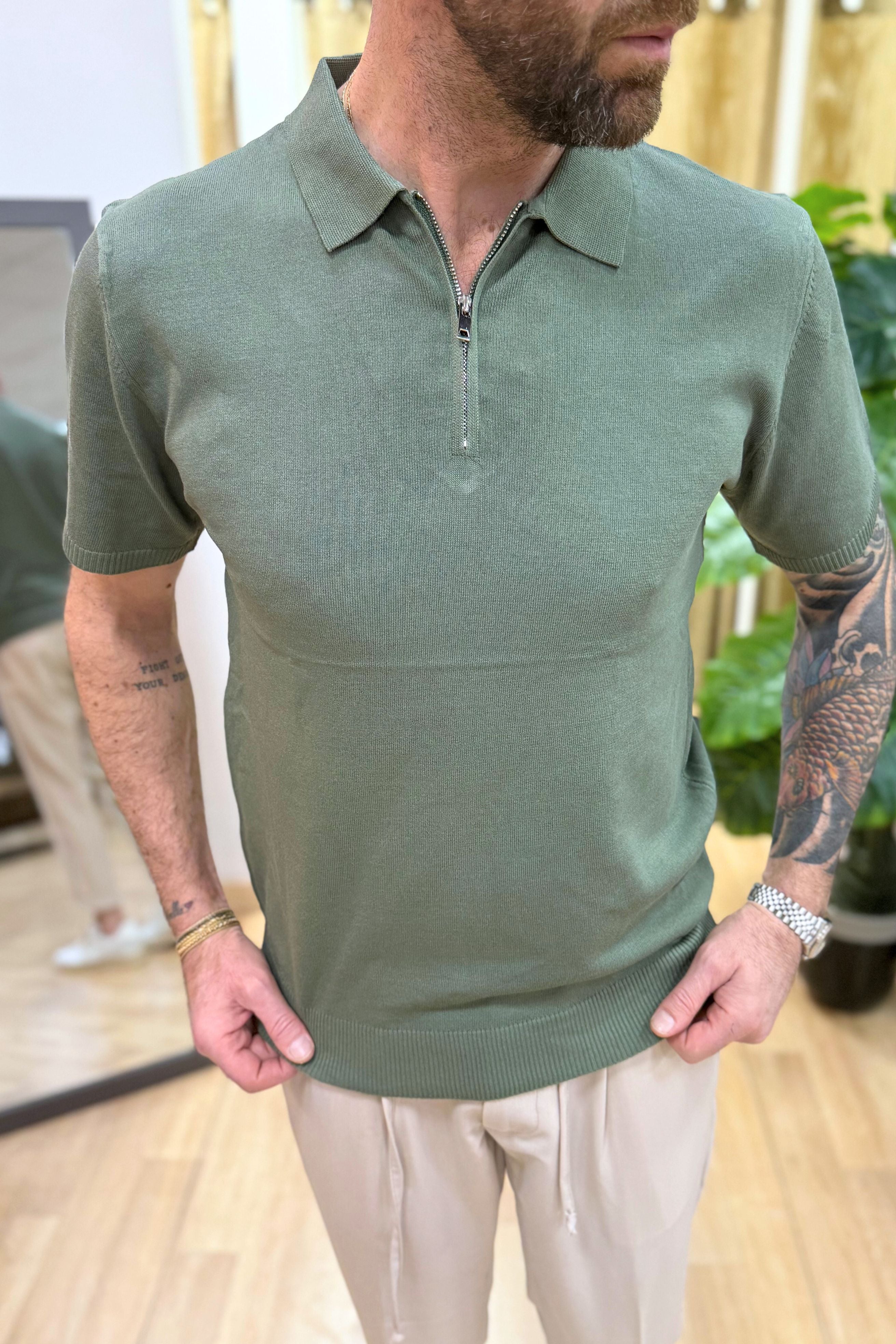 Polo In Filo Con Zip Verdone