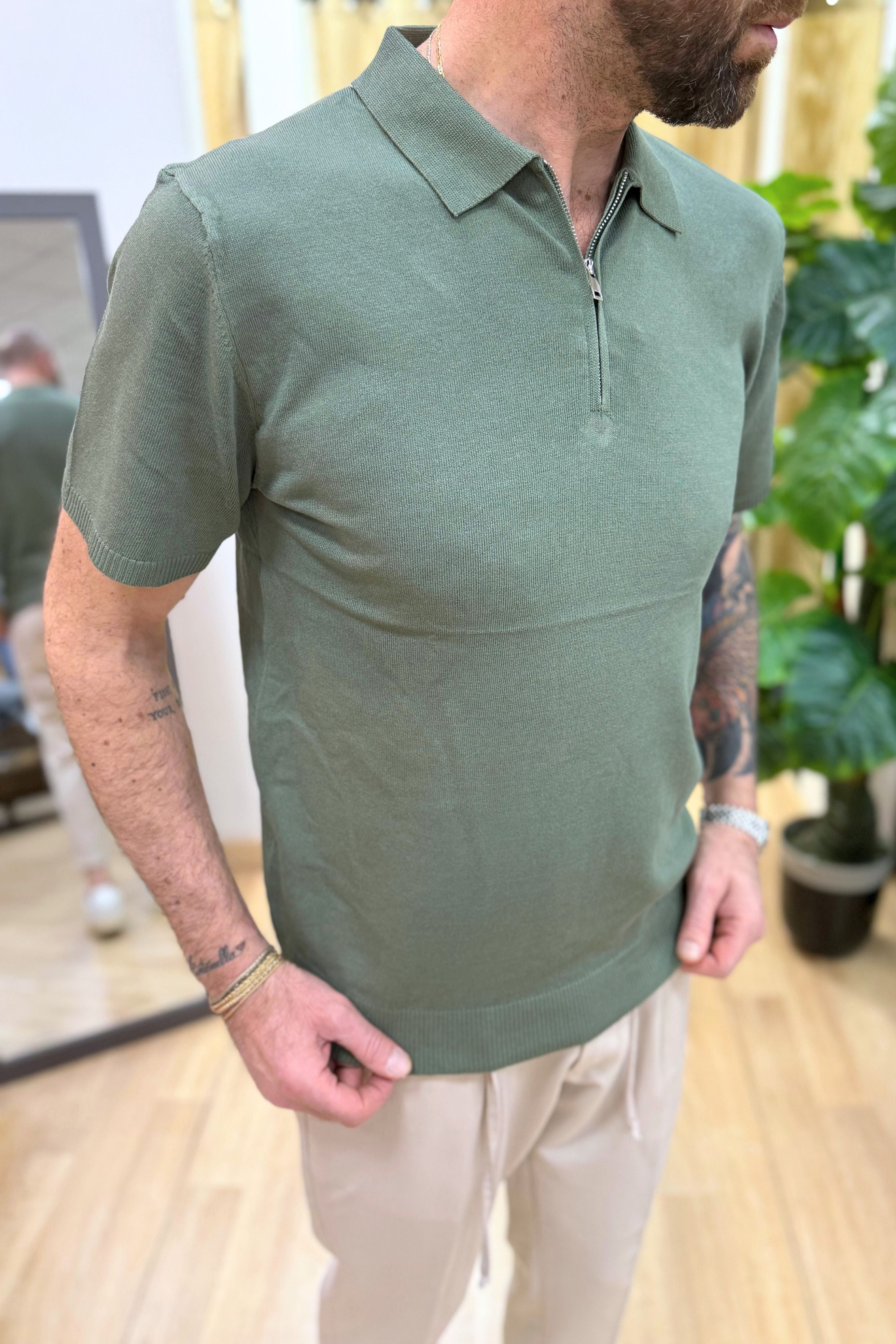 Polo In Filo Con Zip Verdone